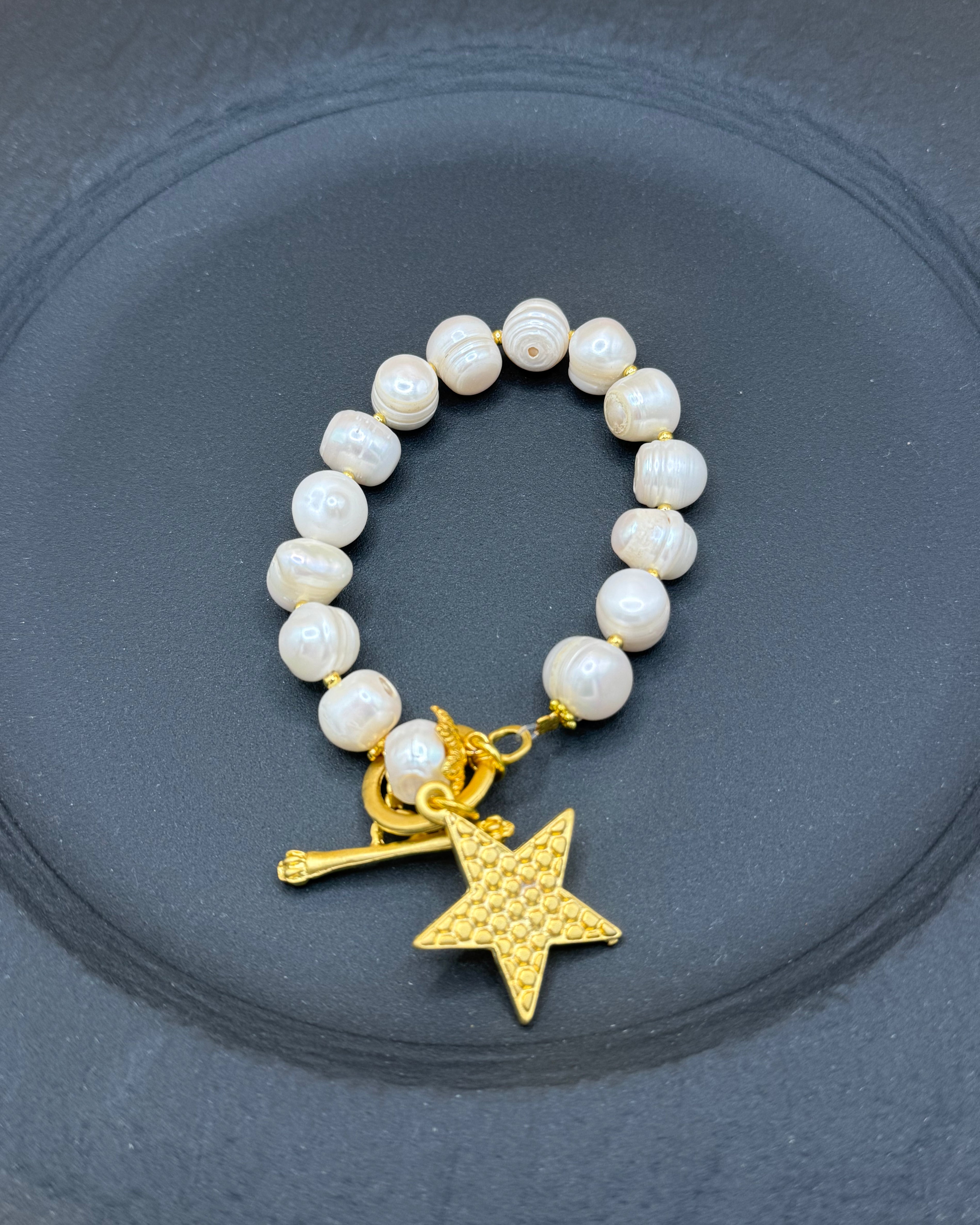 Freshwater Pearl Bracelet with Gold Star Charm