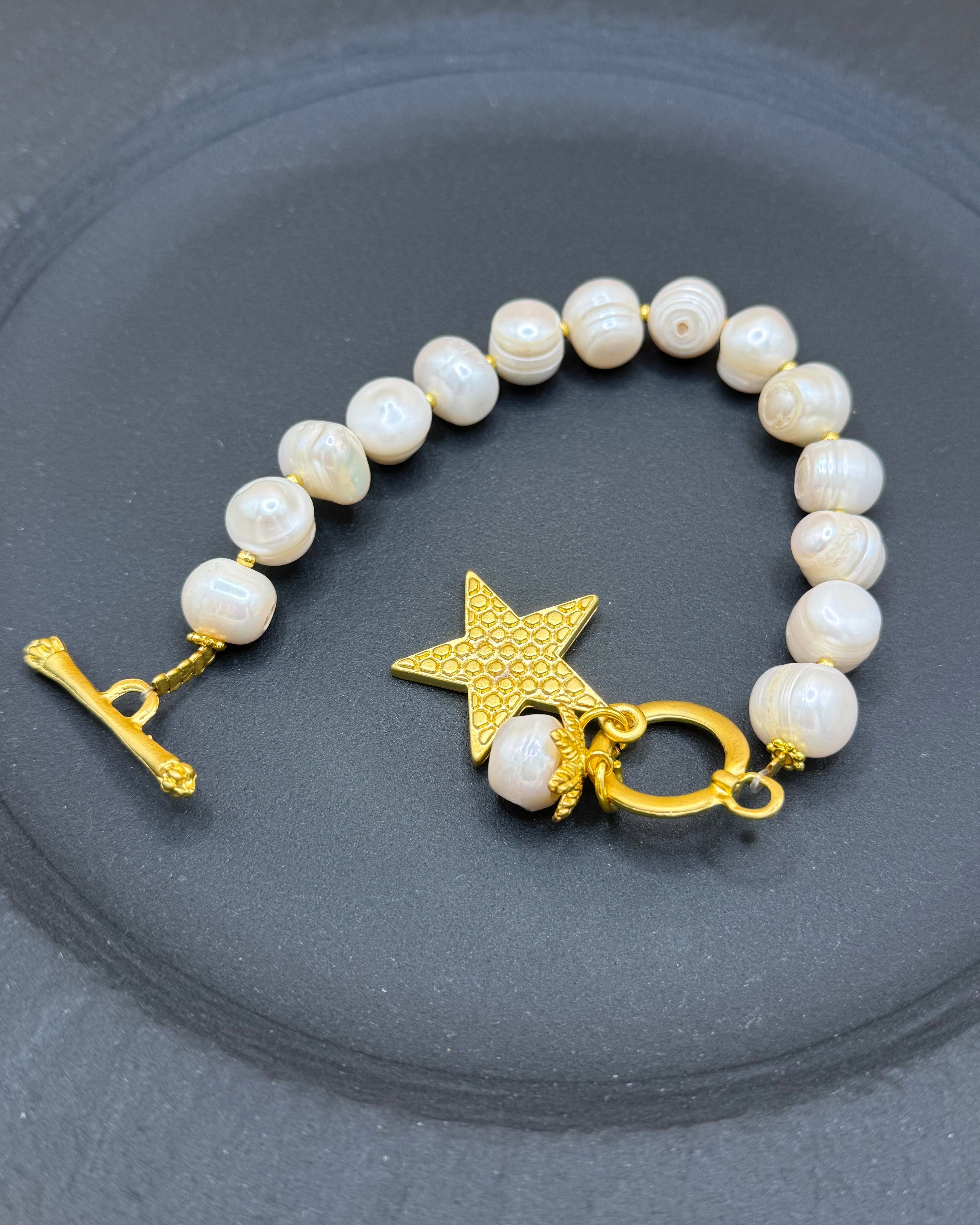 Freshwater Pearl Bracelet with Gold Star Charm