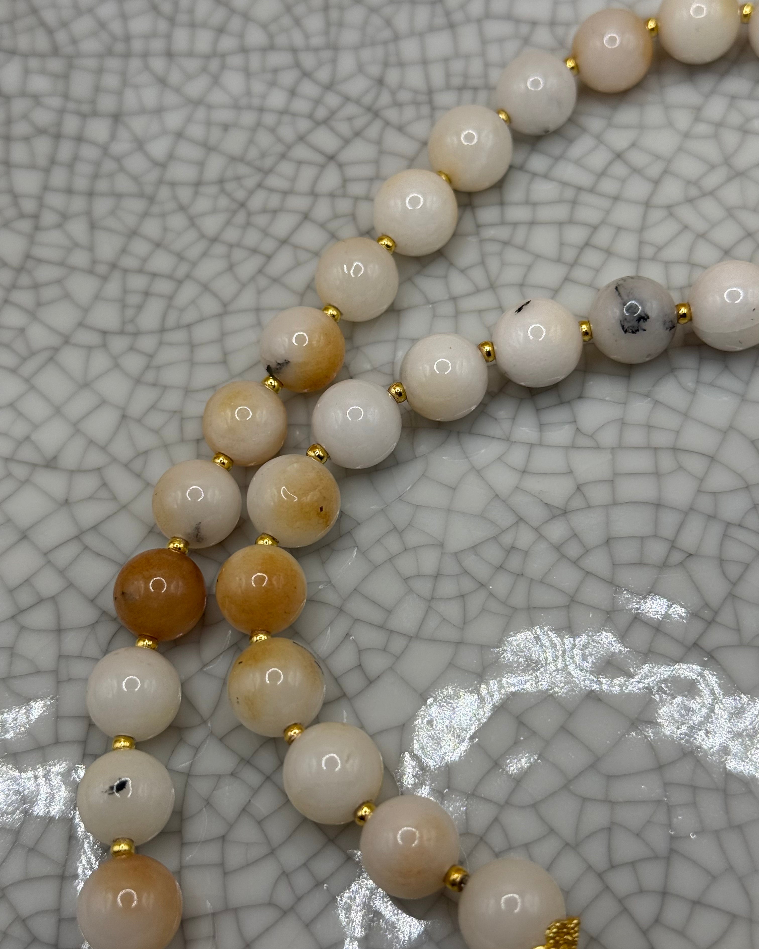 Cream Agate Necklace With Gold Bee Charm