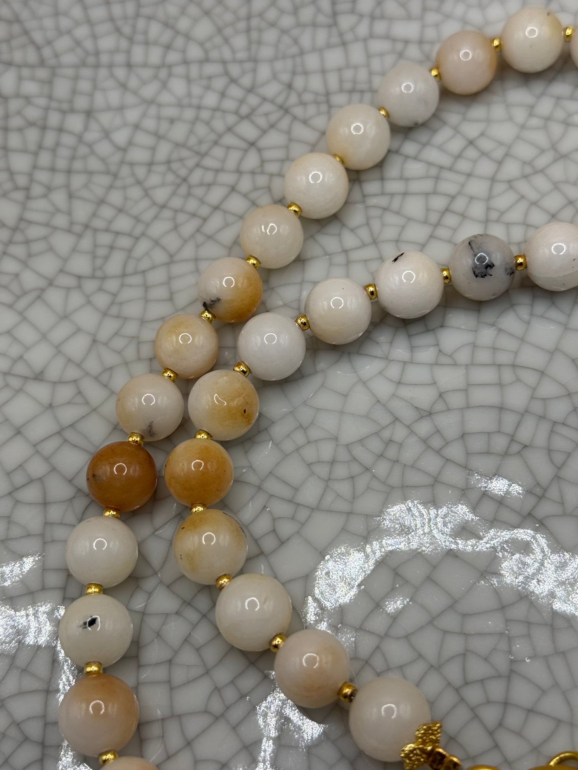 Cream Agate Necklace With Gold Bee Charm