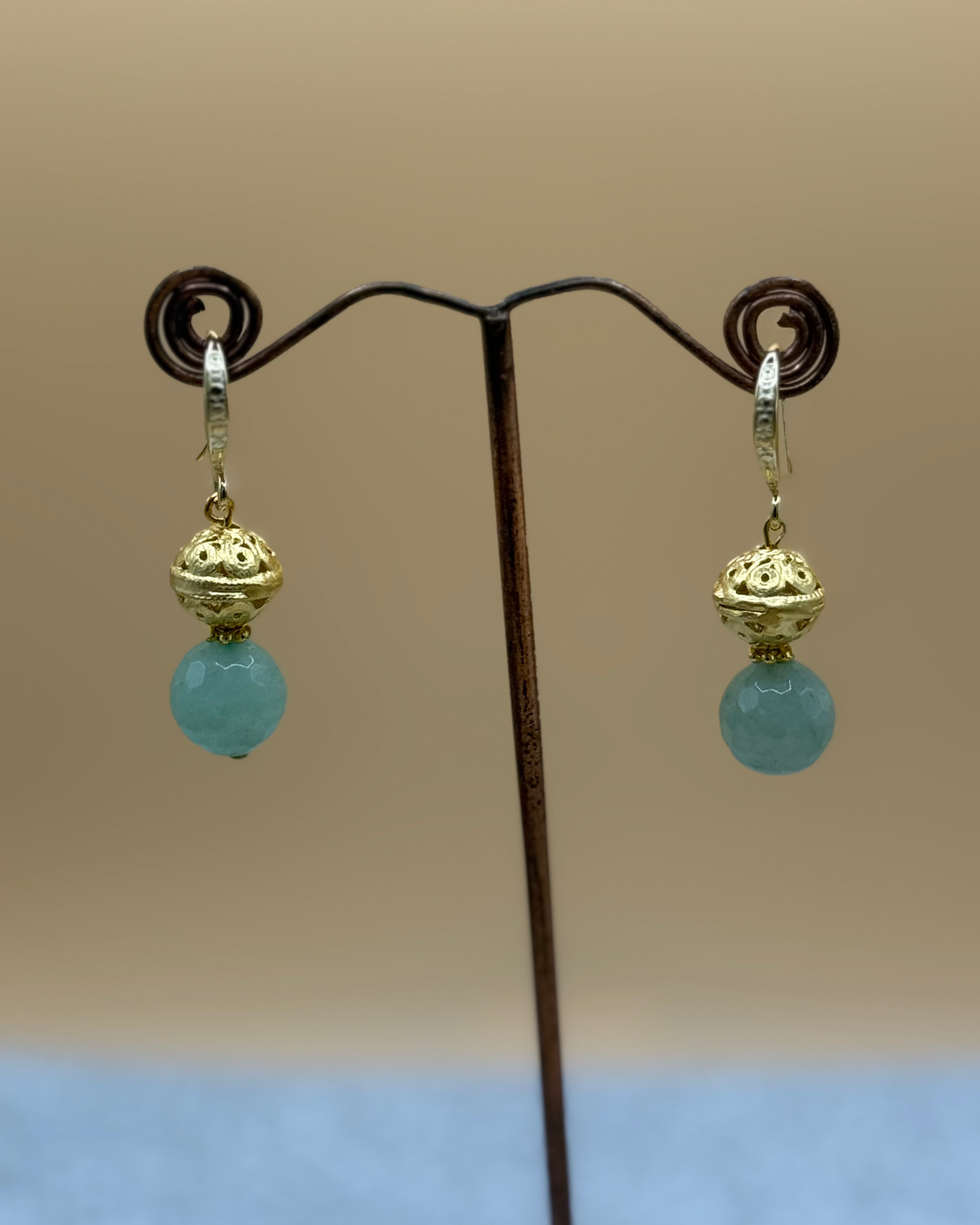 Elegant Turquoise Agate & Gold Ball Earrings