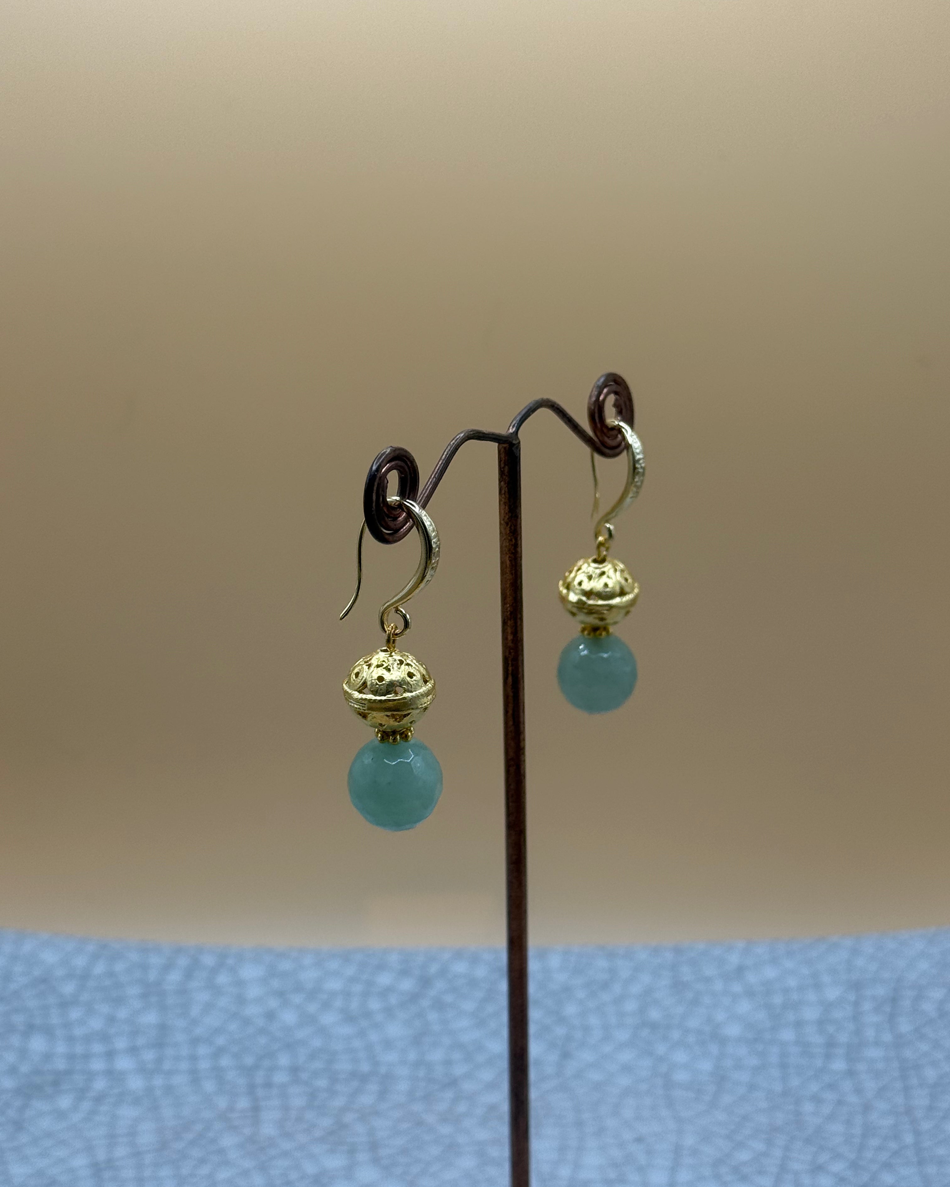 Elegant Turquoise Agate & Gold Ball Earrings