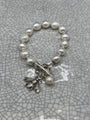 Freshwater pearl bracelet with silver bee charm, pearl drop and T-bar clasp, handmade in Bristol