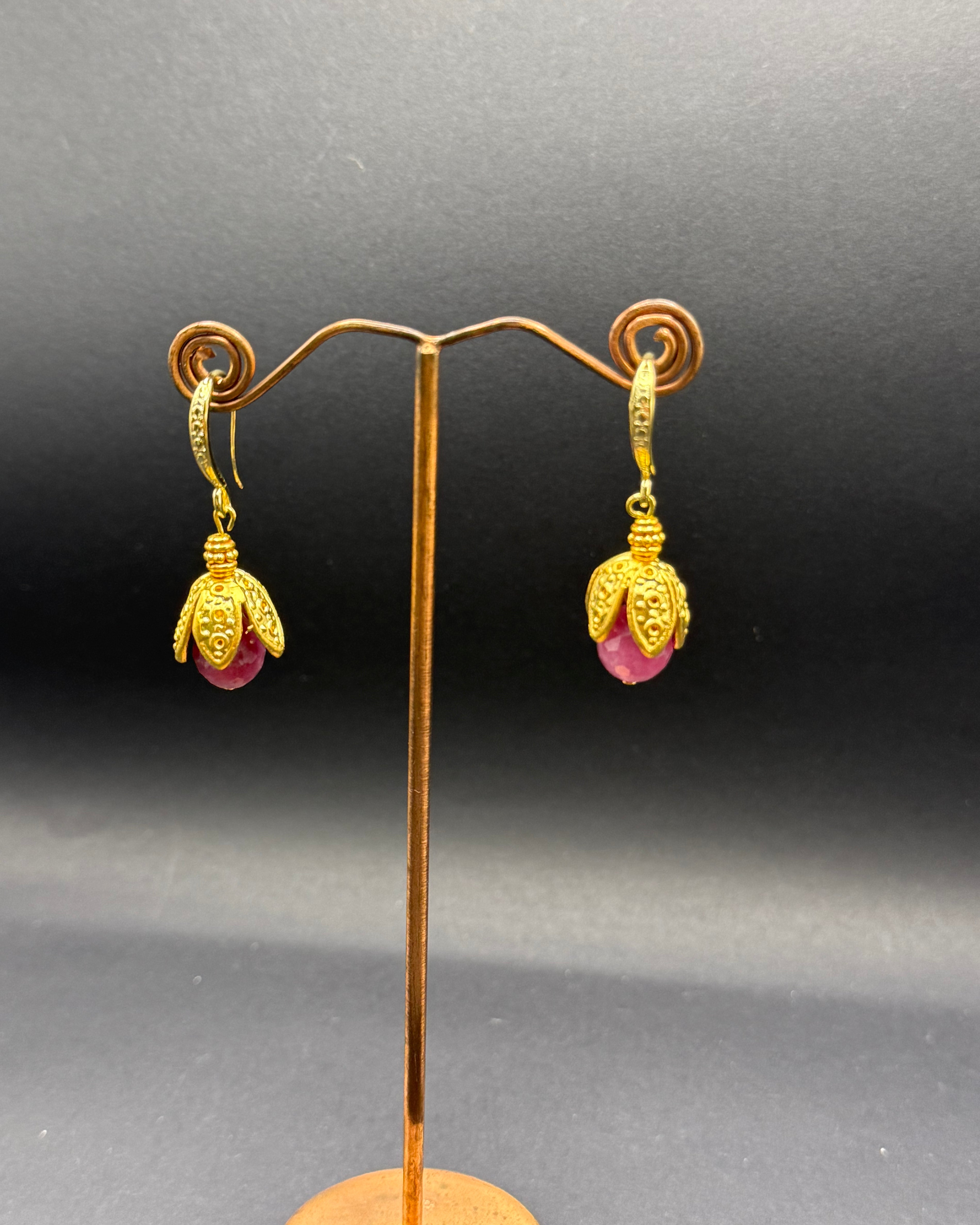 Tourmaline & Gold Bud Drop Earrings – Handmade in Bristol