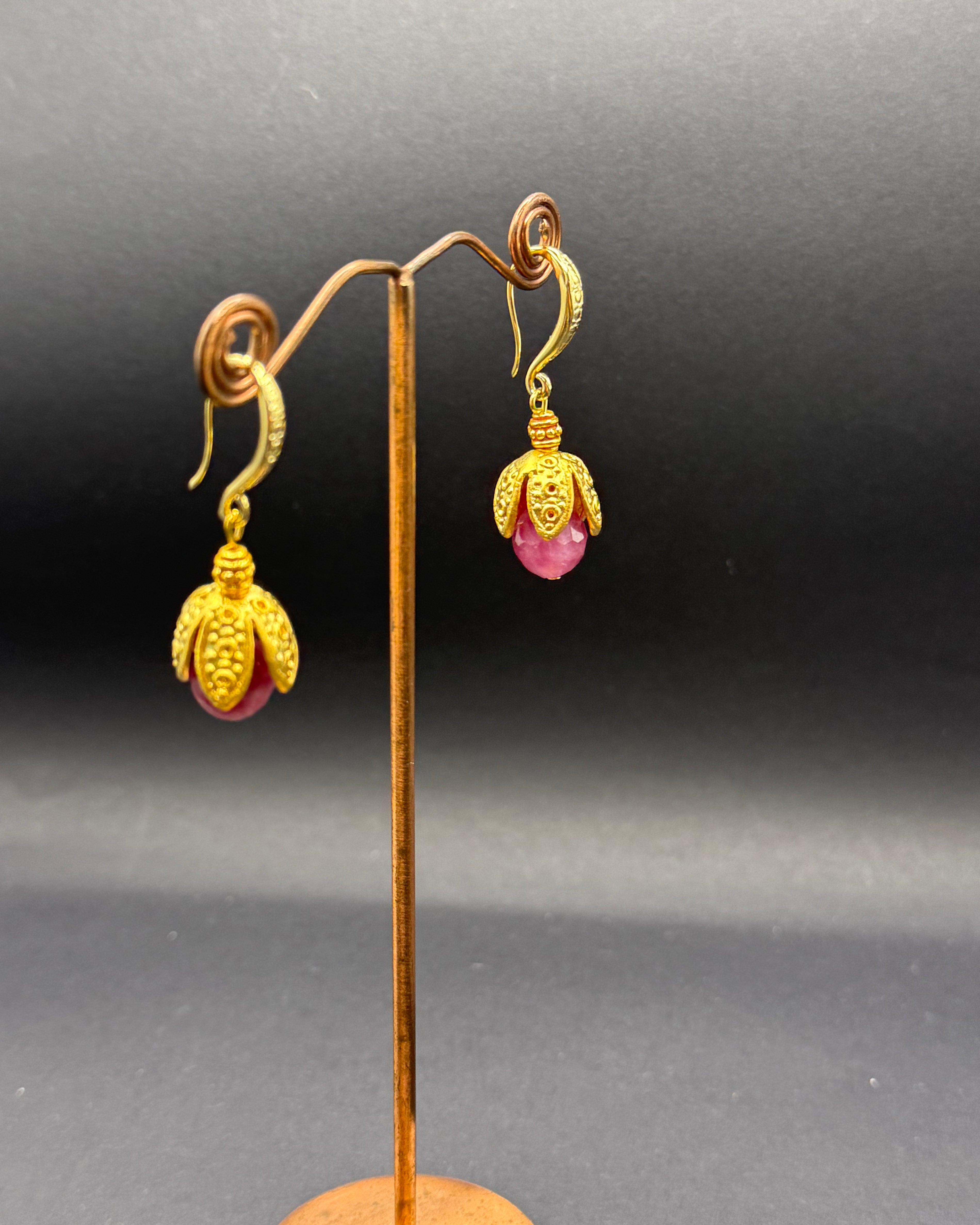Tourmaline & Gold Bud Drop Earrings – Handmade in Bristol