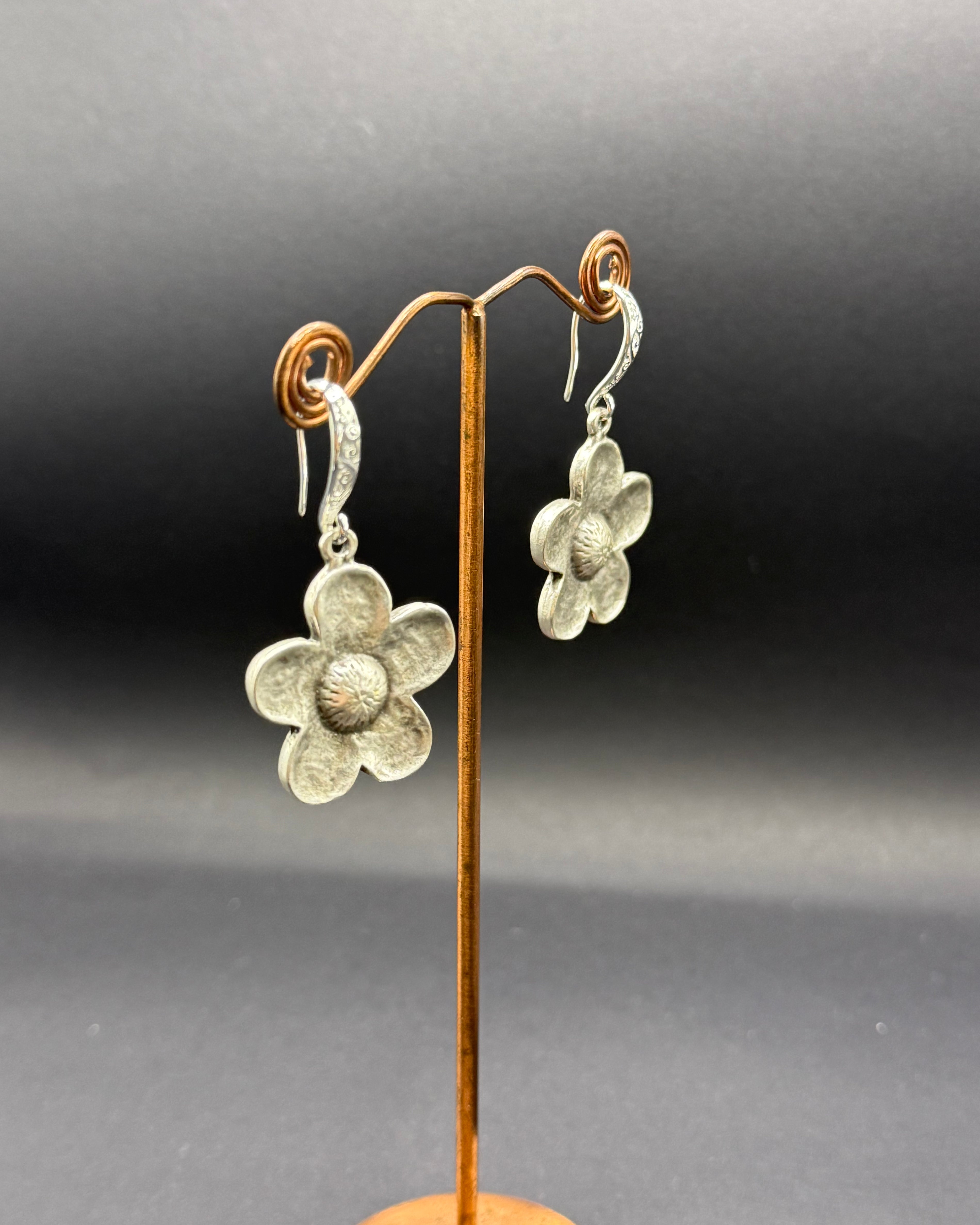 Silver Flower Drop Earrings – Handmade in Bristol