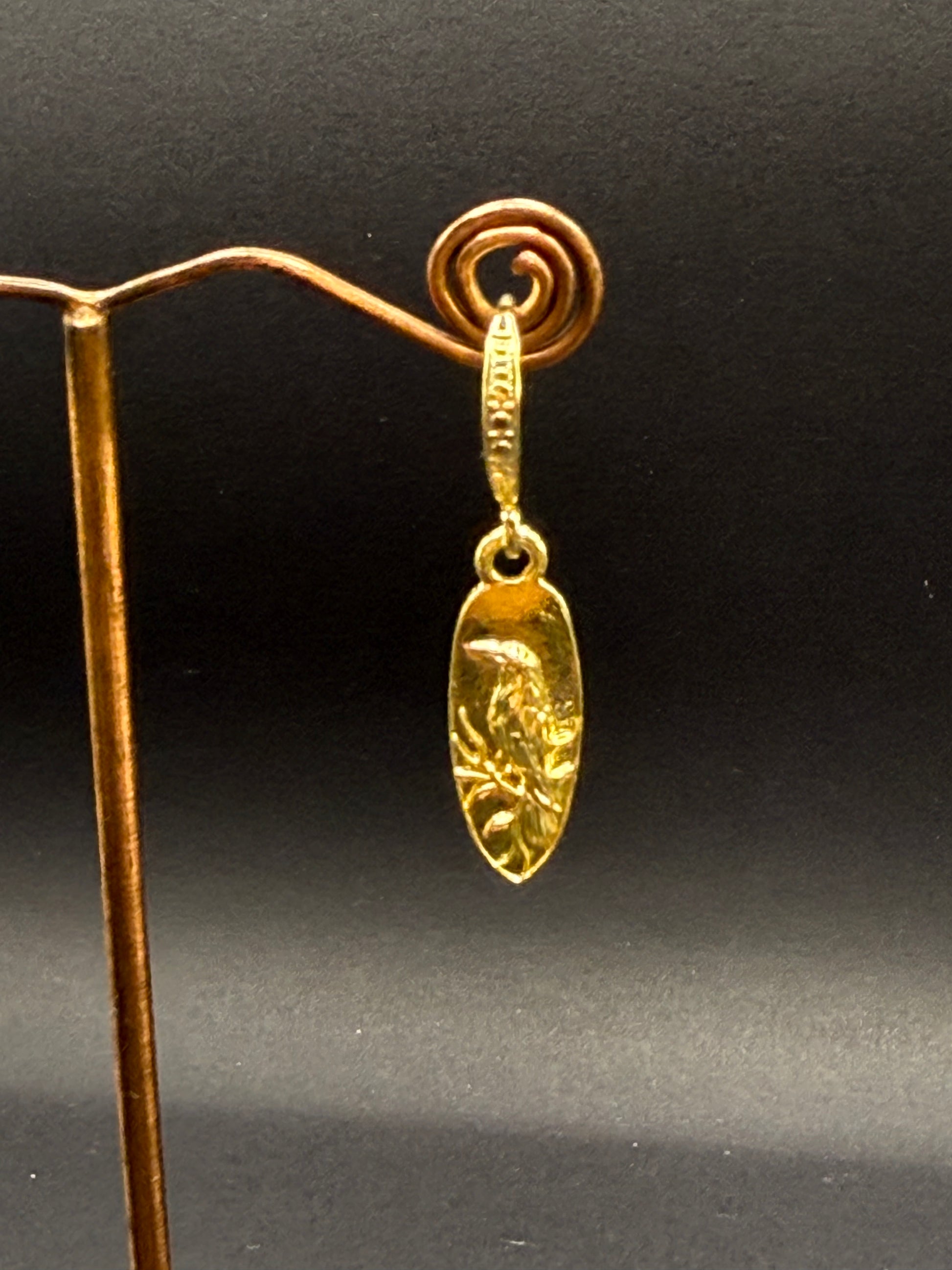Gold Bird Motif Oval Drop Earrings – Handmade in Bristol