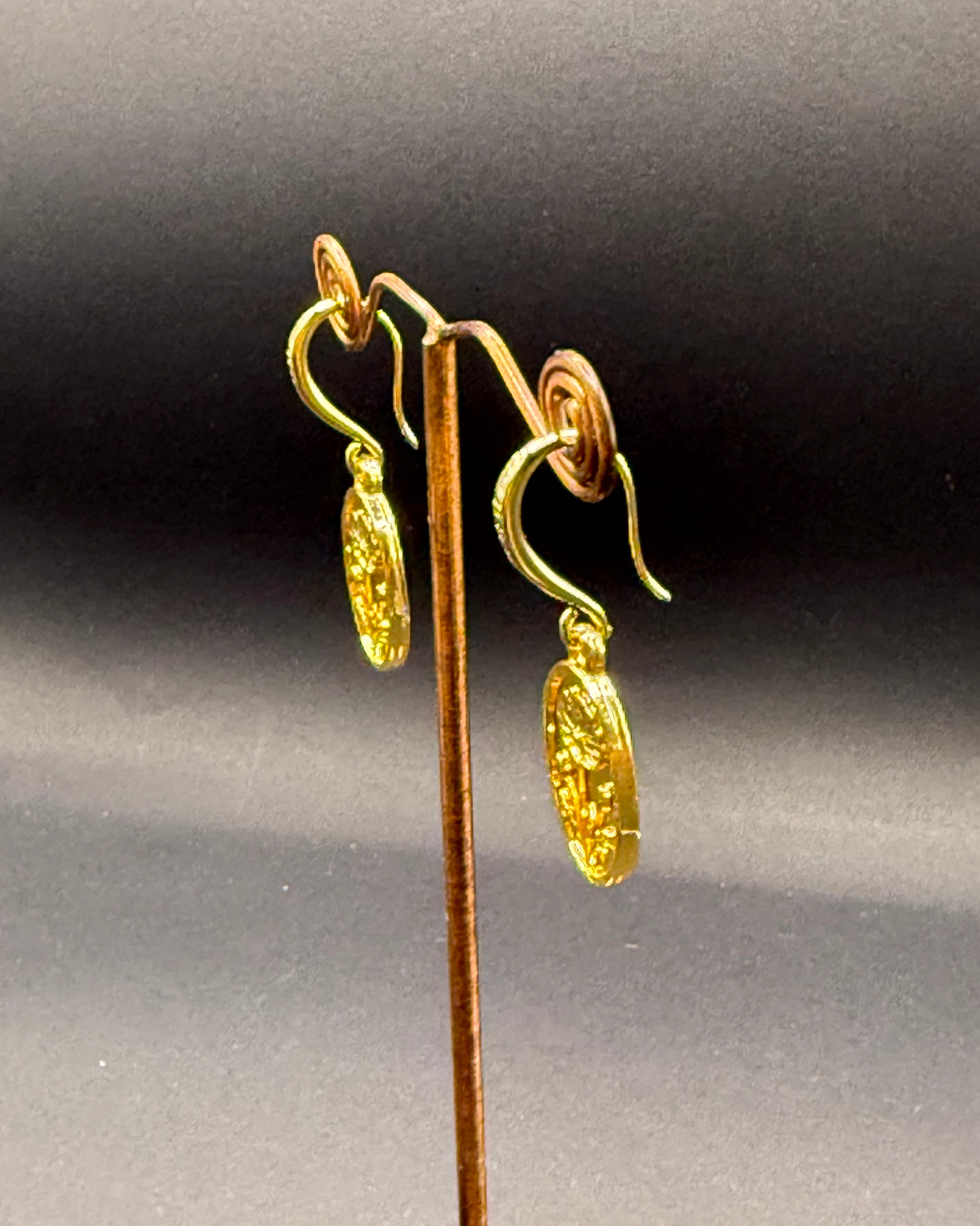 Gold Flower Motif Oval Drop Earrings – Handmade in Bristol
