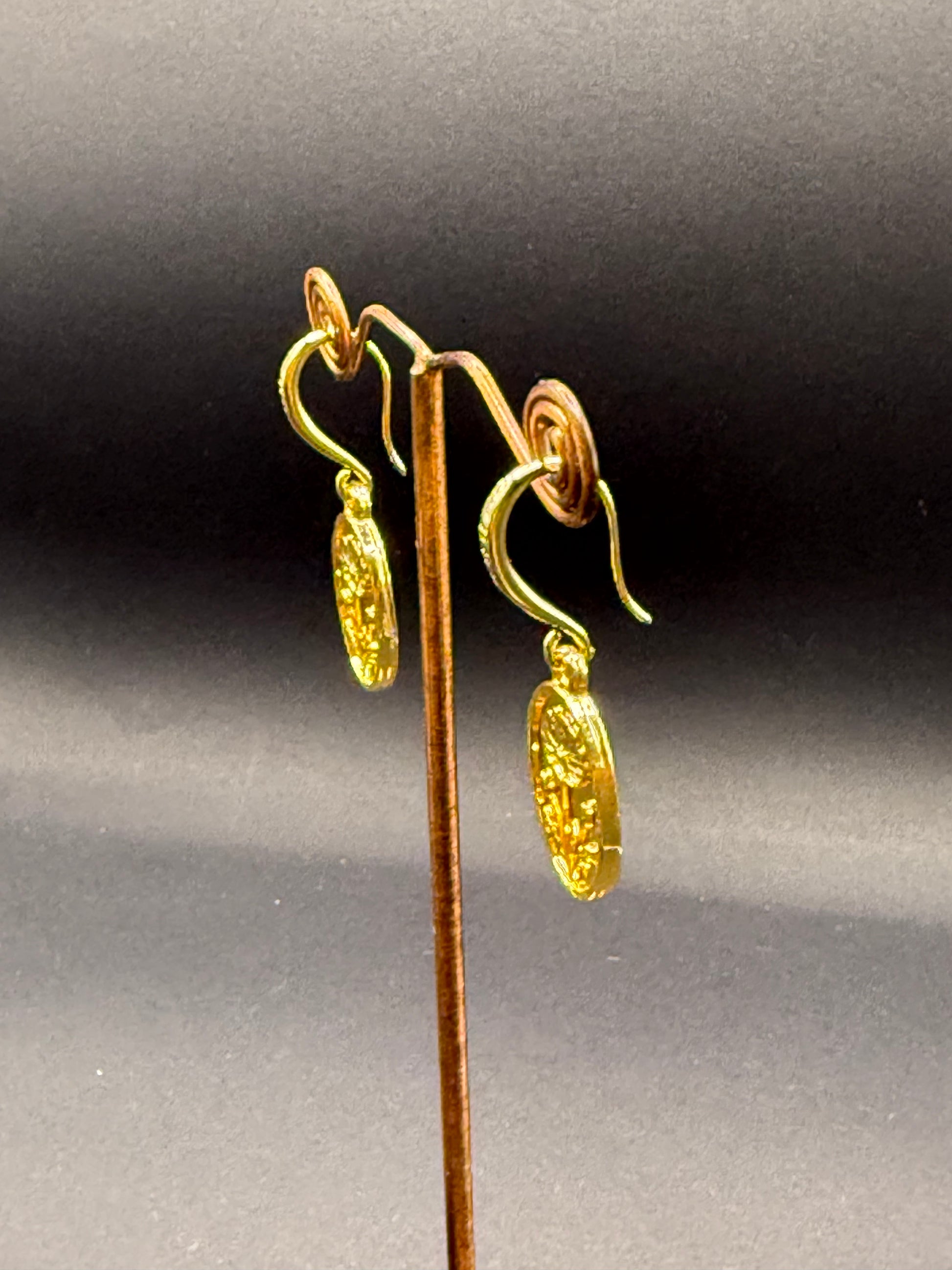 Gold Flower Motif Oval Drop Earrings – Handmade in Bristol
