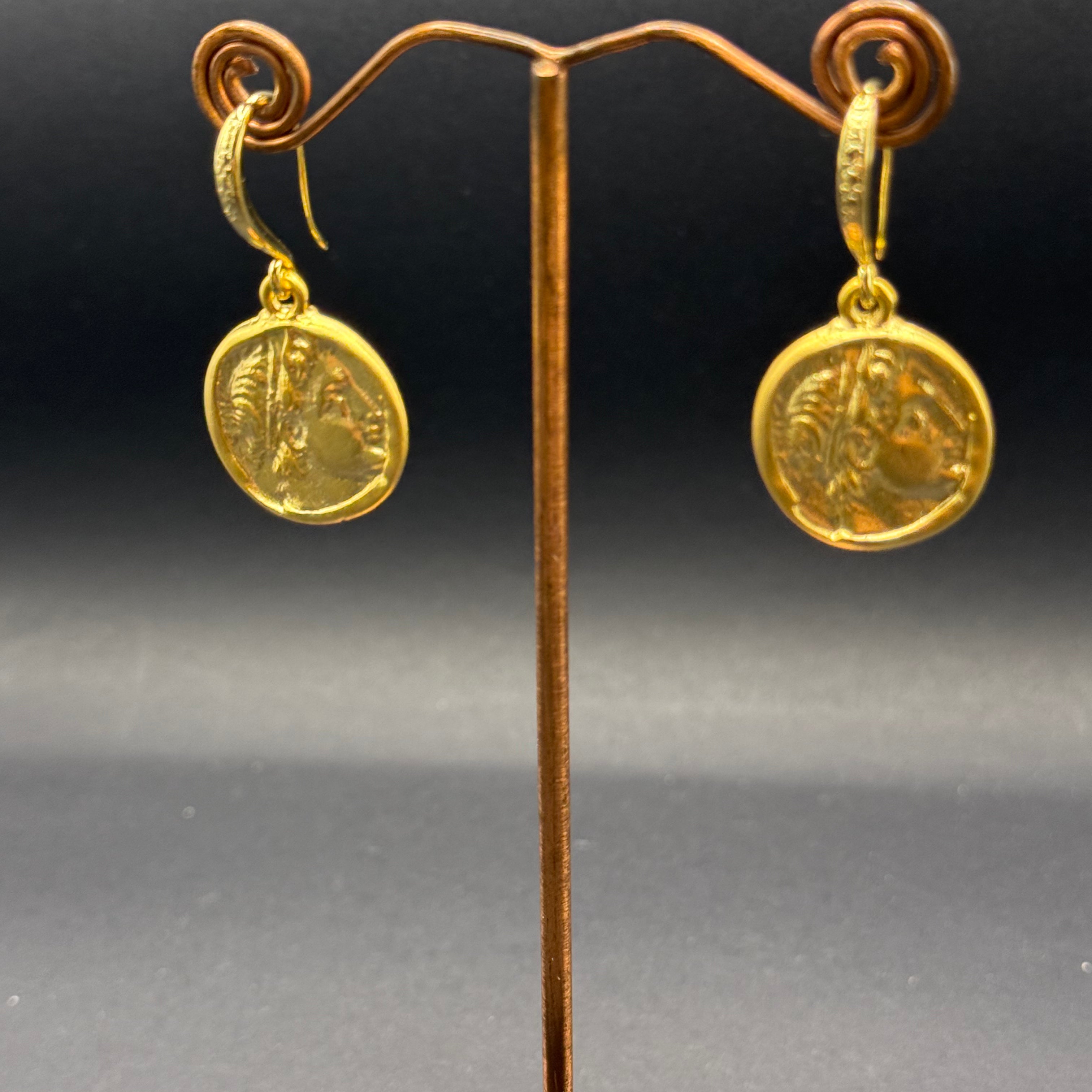 Gold Roman Coin Drop Earrings – Handmade in Bristol