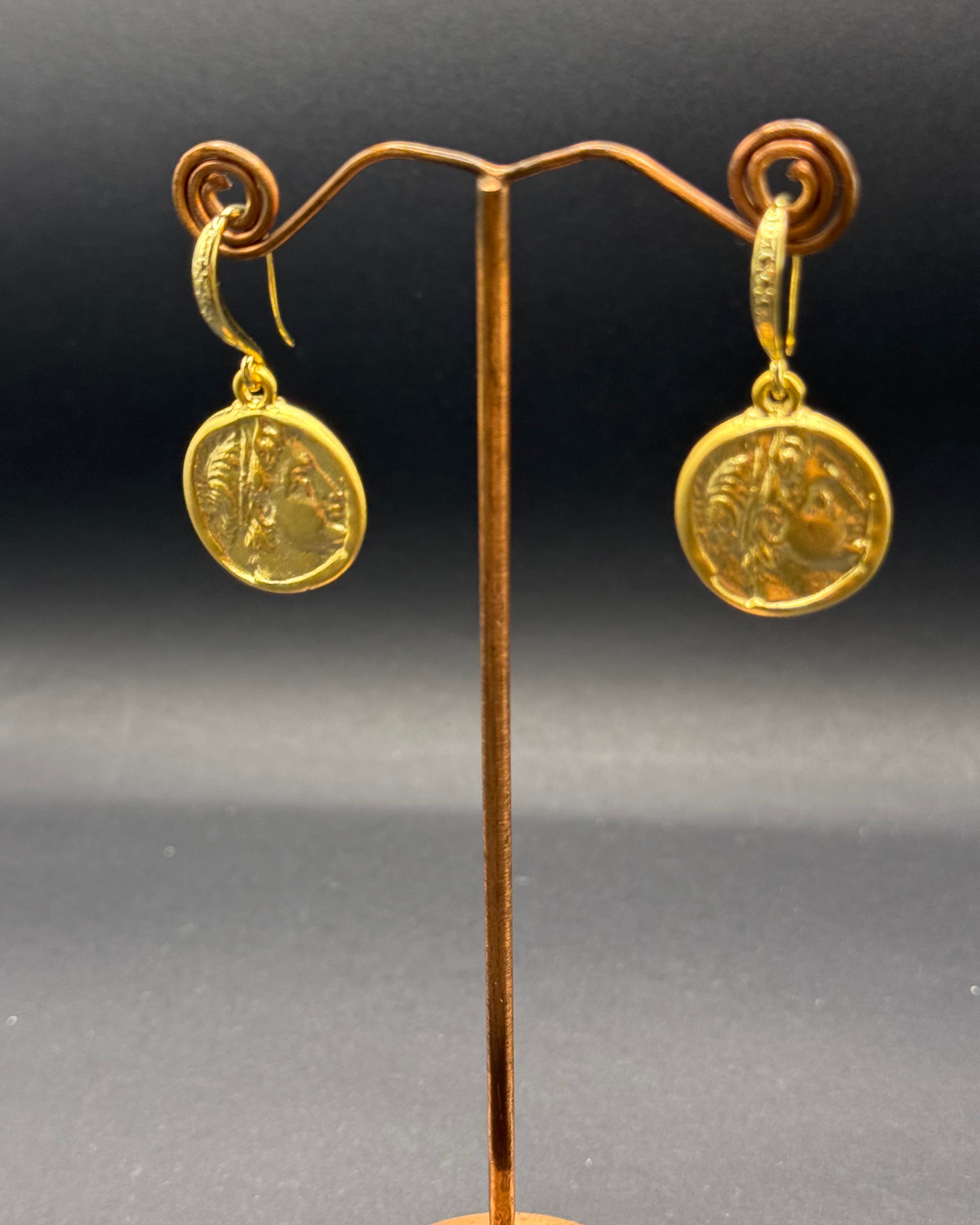 Gold Roman Coin Drop Earrings – Handmade in Bristol