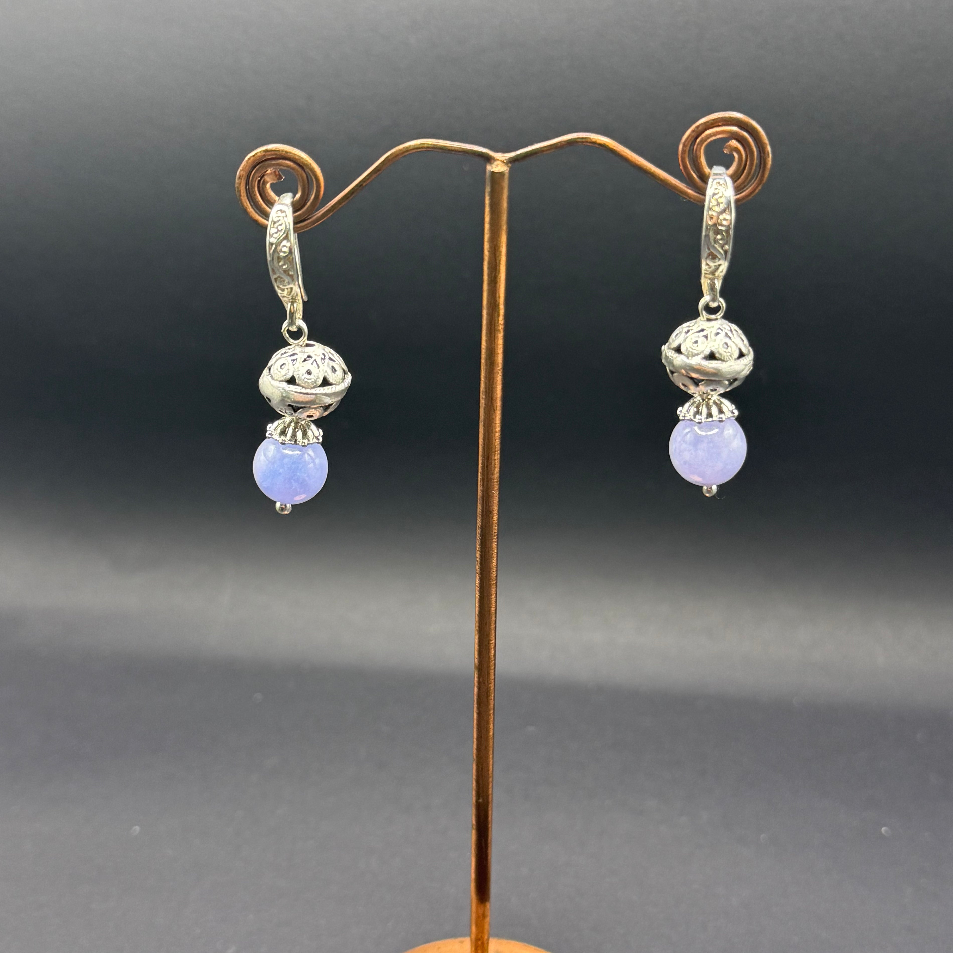 Lilac Agate & Silver Filigree Drop Earrings – Handmade in Bristol