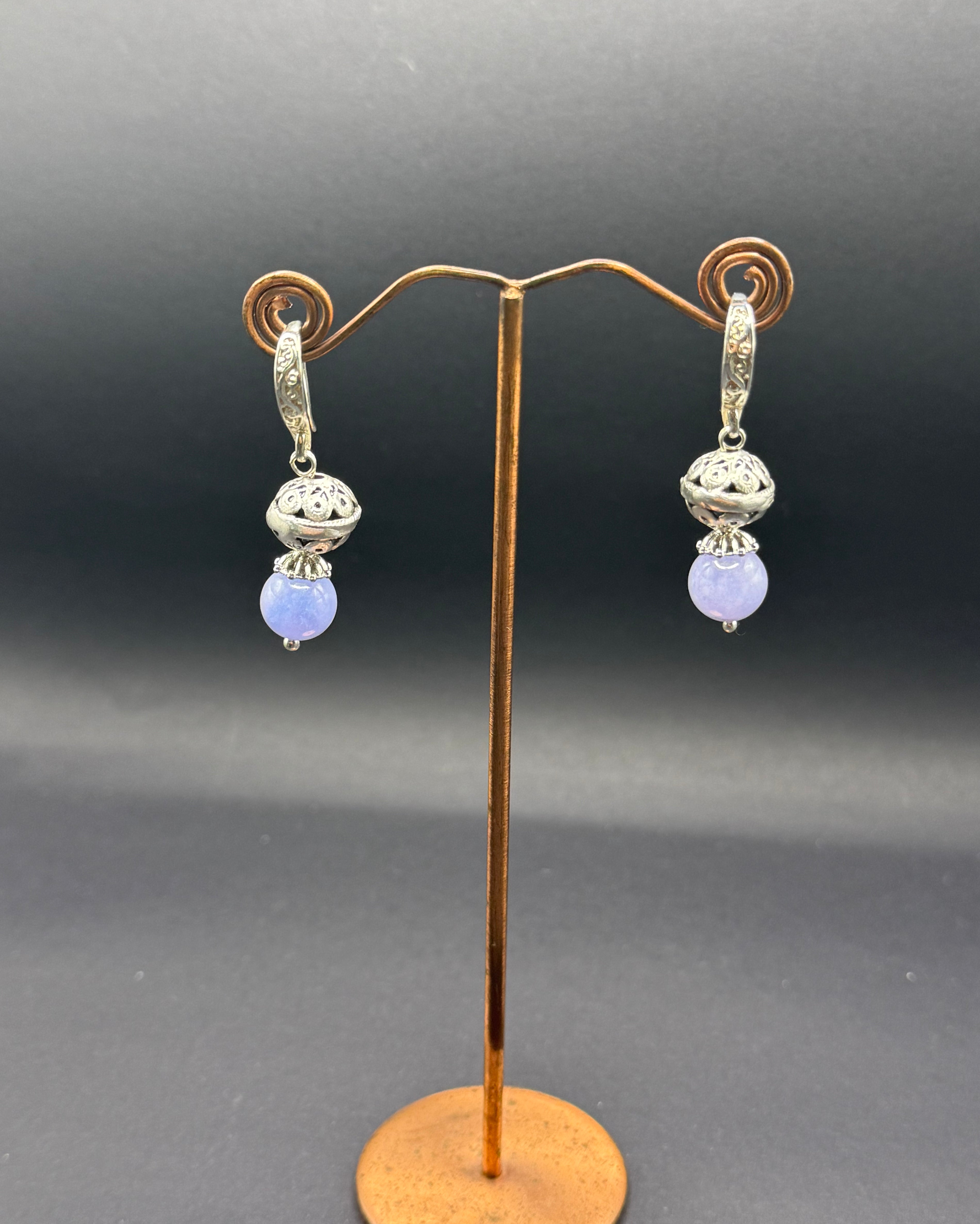 Lilac Agate & Silver Filigree Drop Earrings – Handmade in Bristol