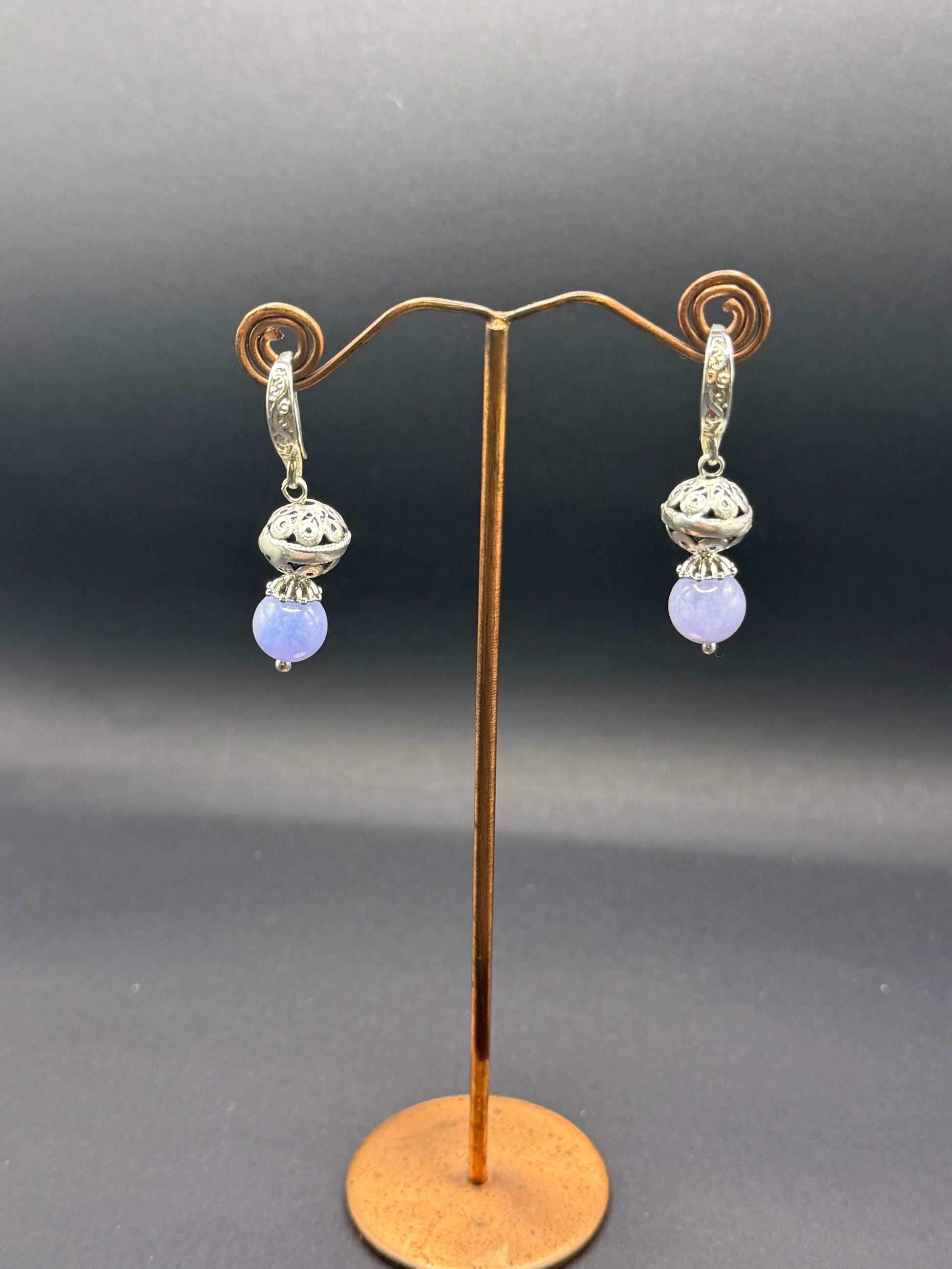 Lilac Agate & Silver Filigree Drop Earrings – Handmade in Bristol