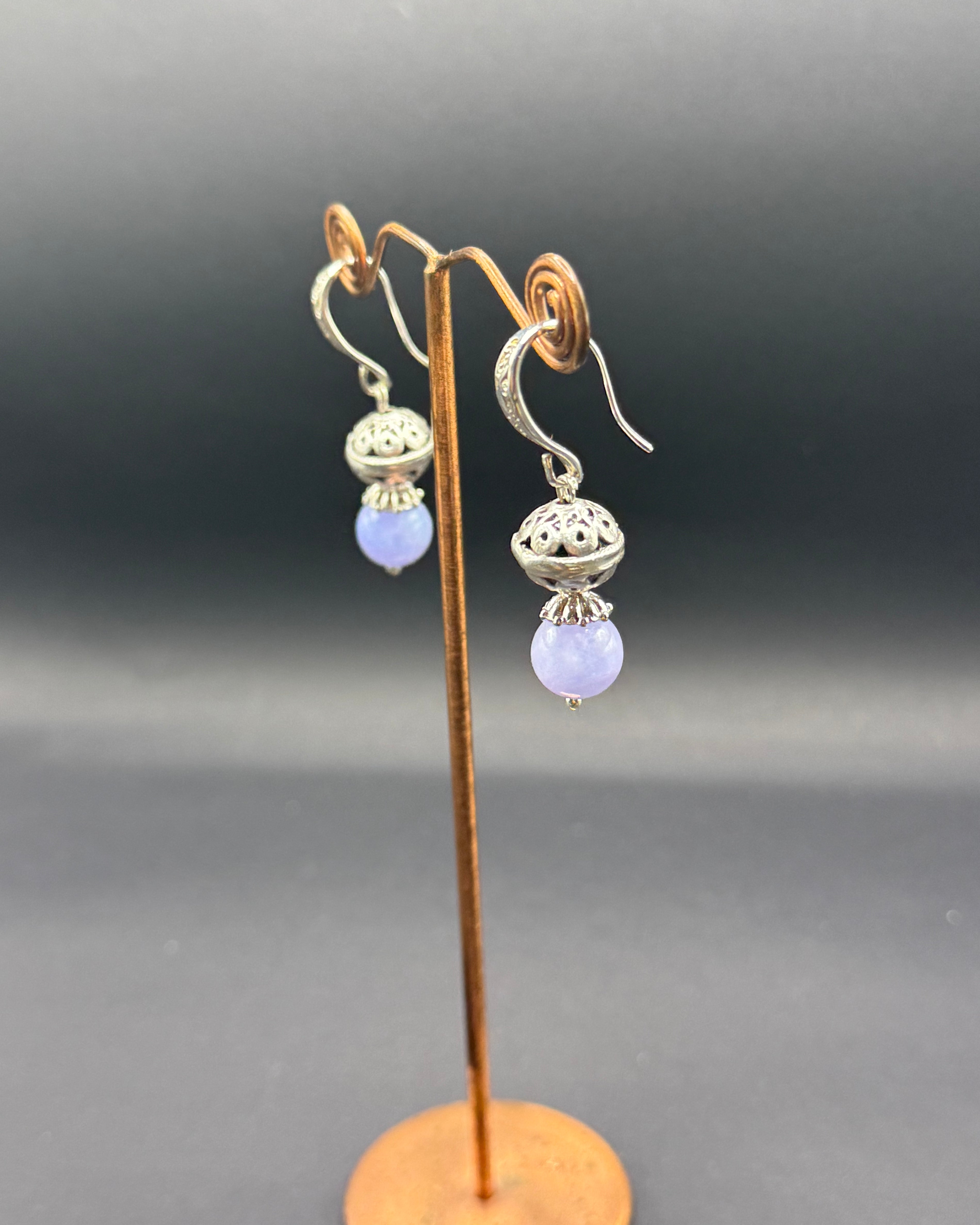 Lilac Agate & Silver Filigree Drop Earrings – Handmade in Bristol