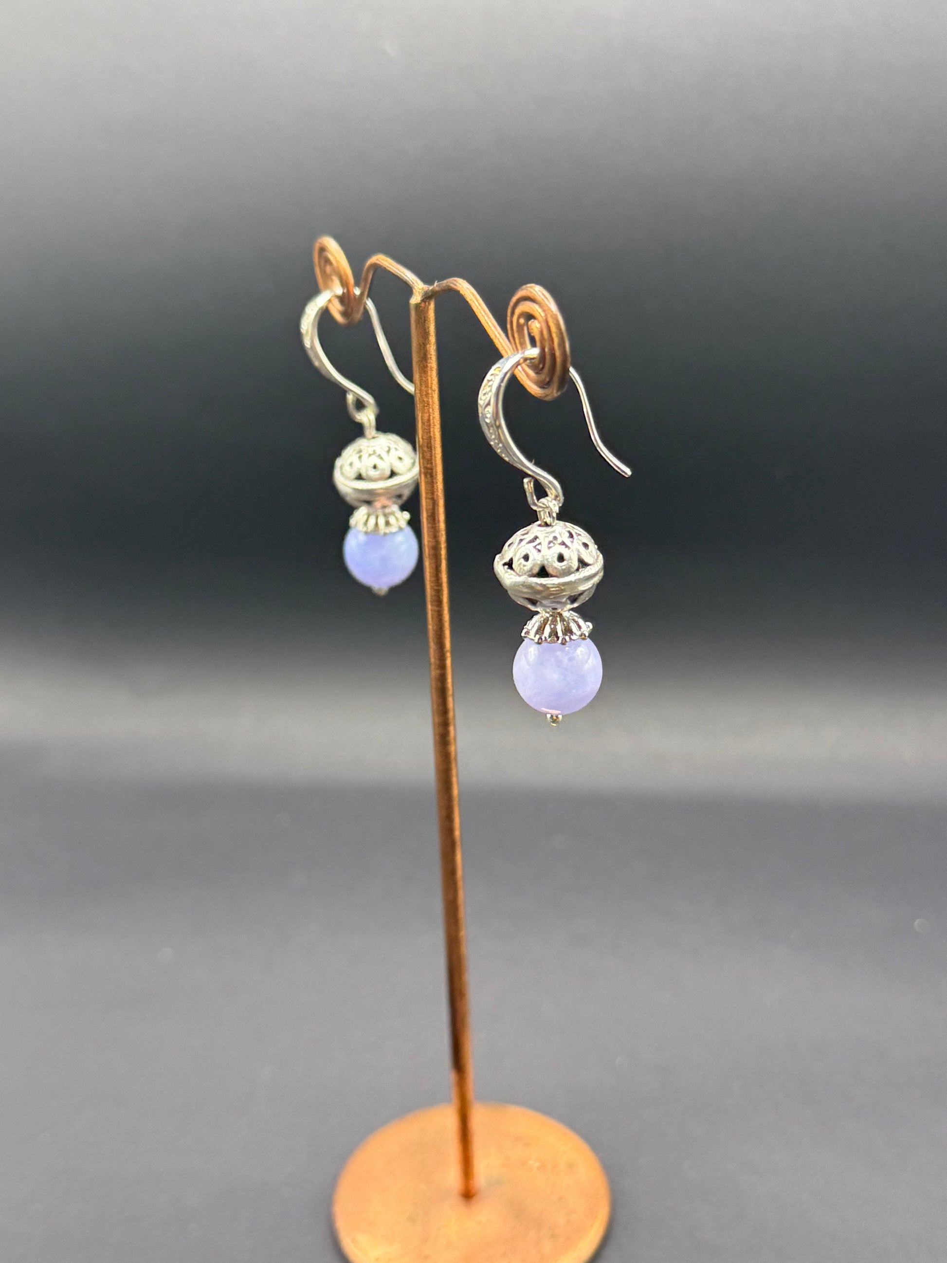 Lilac Agate & Silver Filigree Drop Earrings – Handmade in Bristol