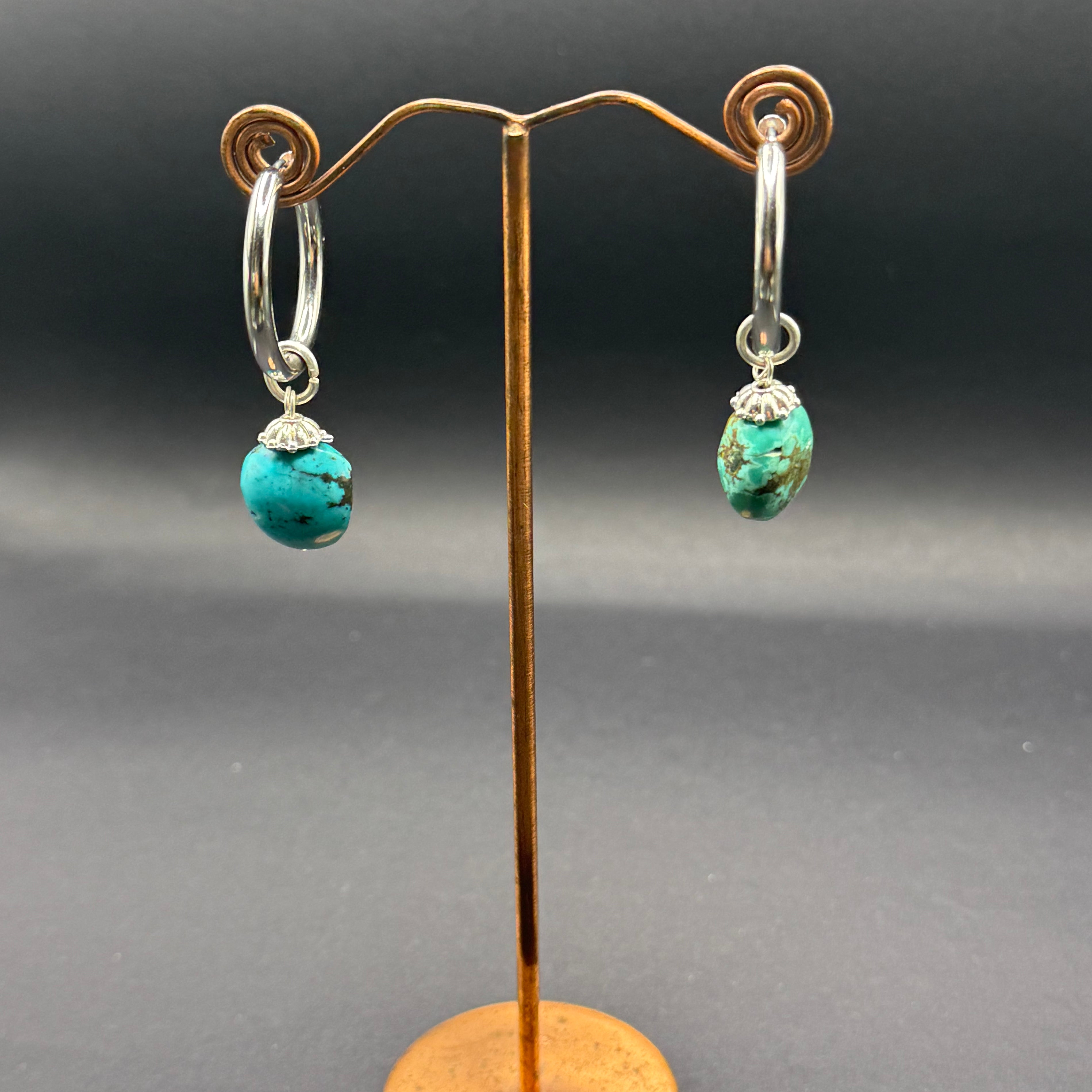 Turquoise & Silver Hoop Drop Earrings – Handmade in Bristol