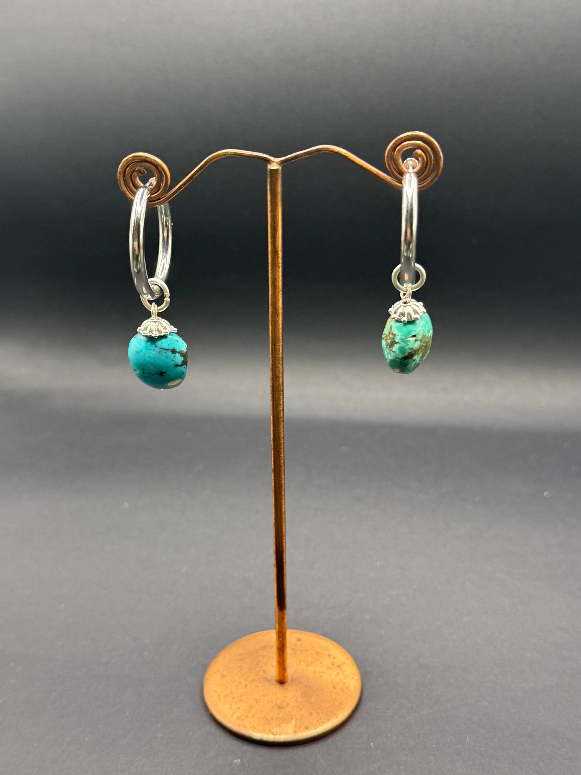 Turquoise & Silver Hoop Drop Earrings – Handmade in Bristol