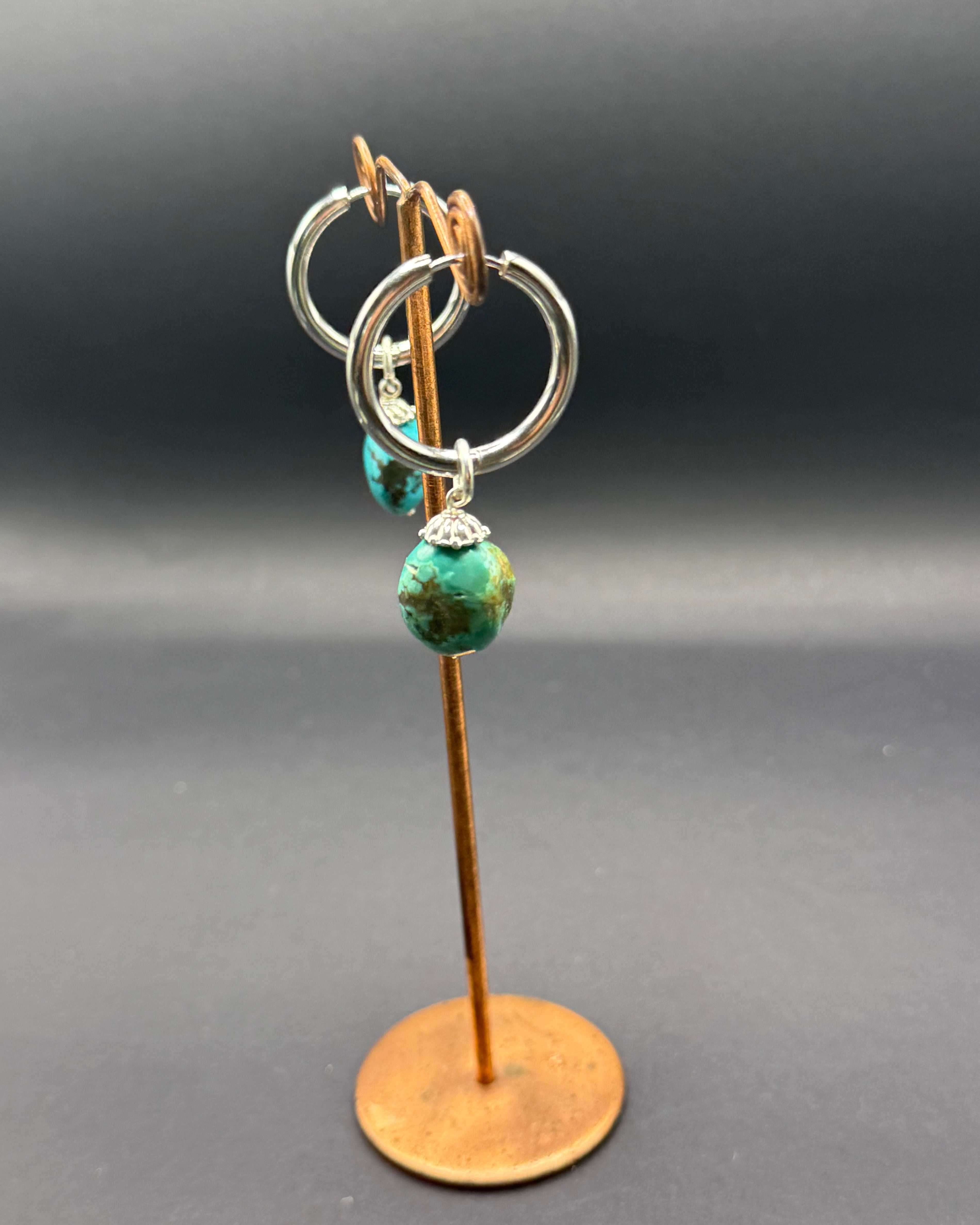 Turquoise & Silver Hoop Drop Earrings – Handmade in Bristol