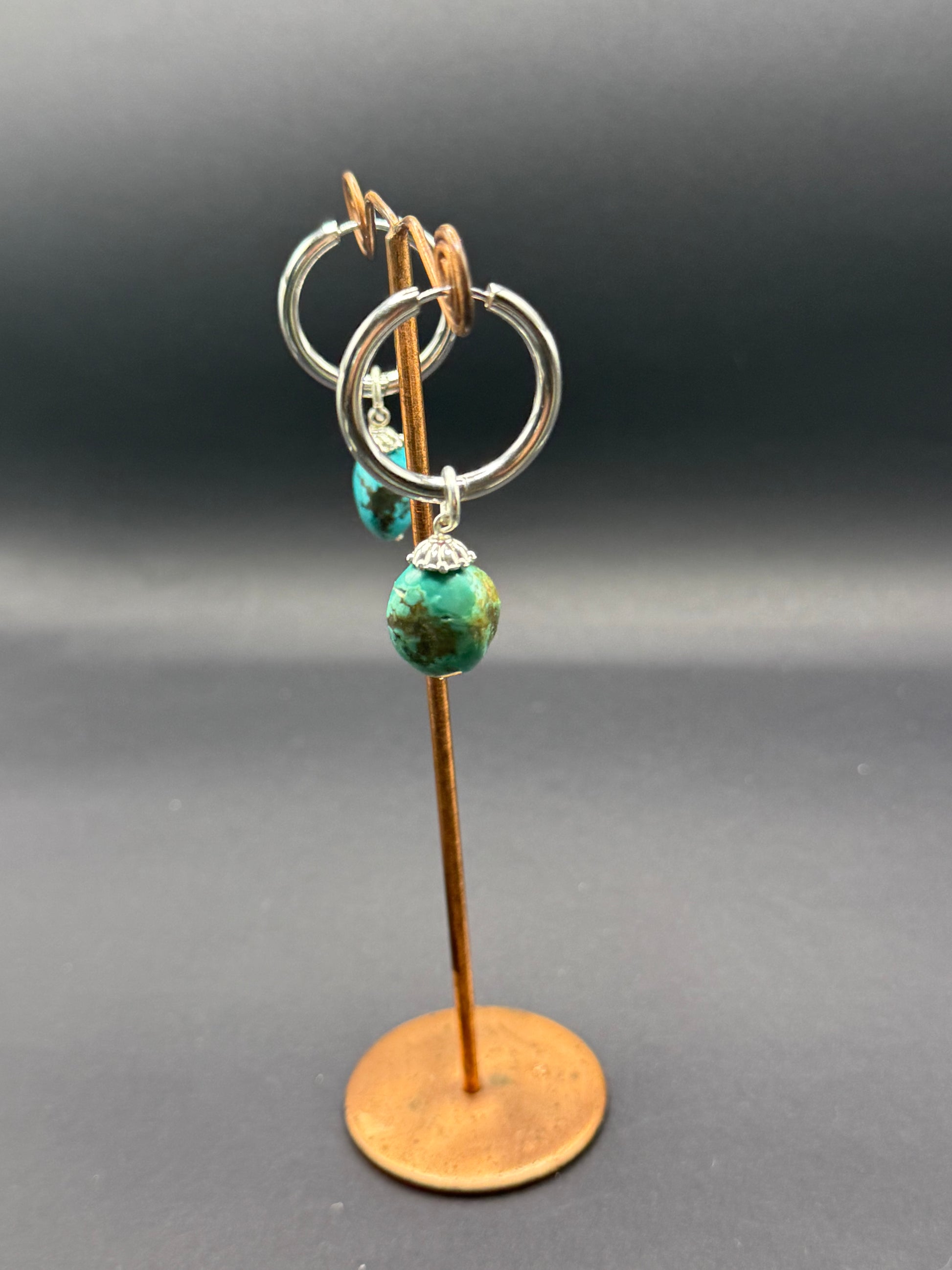 Turquoise & Silver Hoop Drop Earrings – Handmade in Bristol