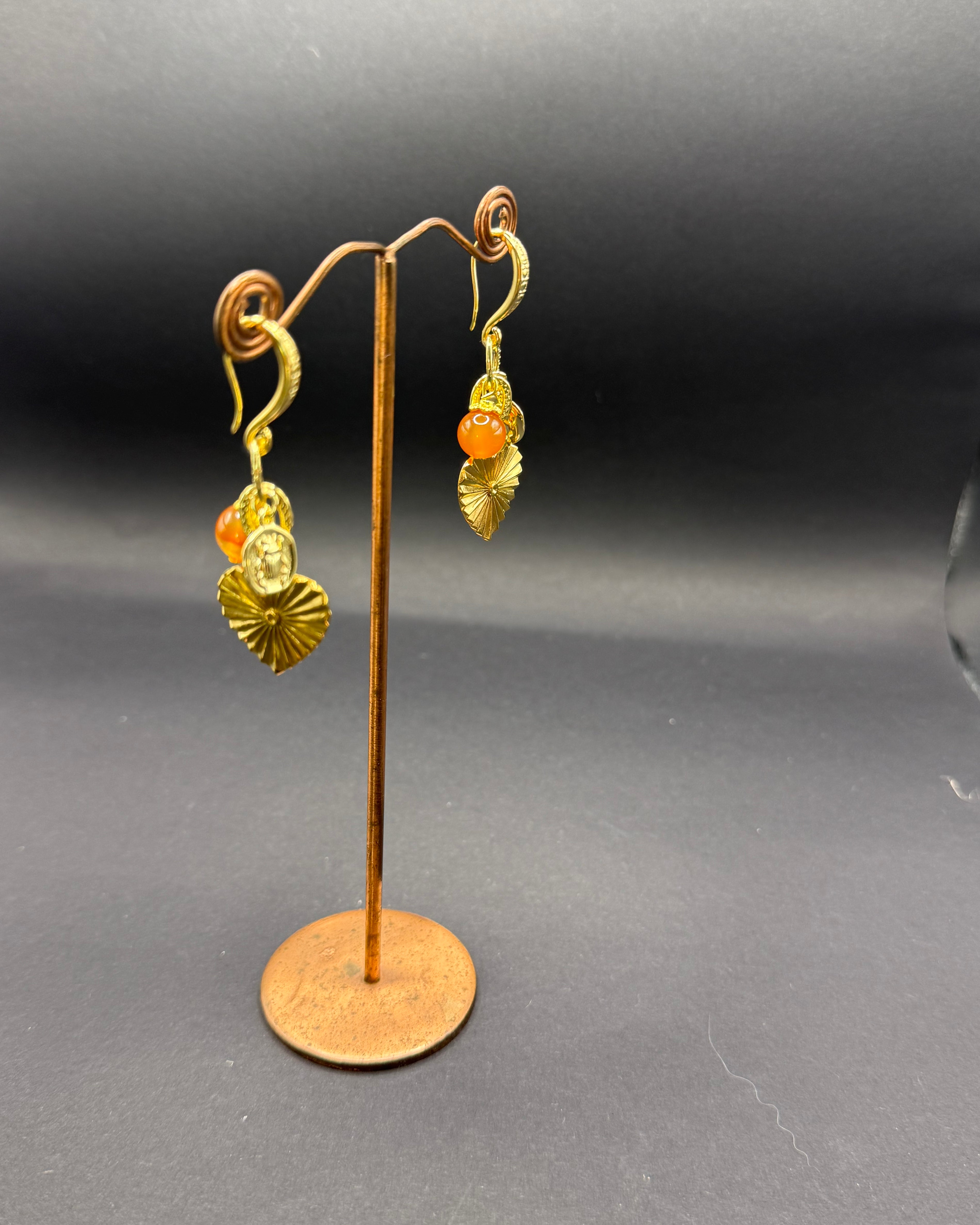 Carnelian & Gold Heart Charm Drop Earrings – Handmade in Bristol