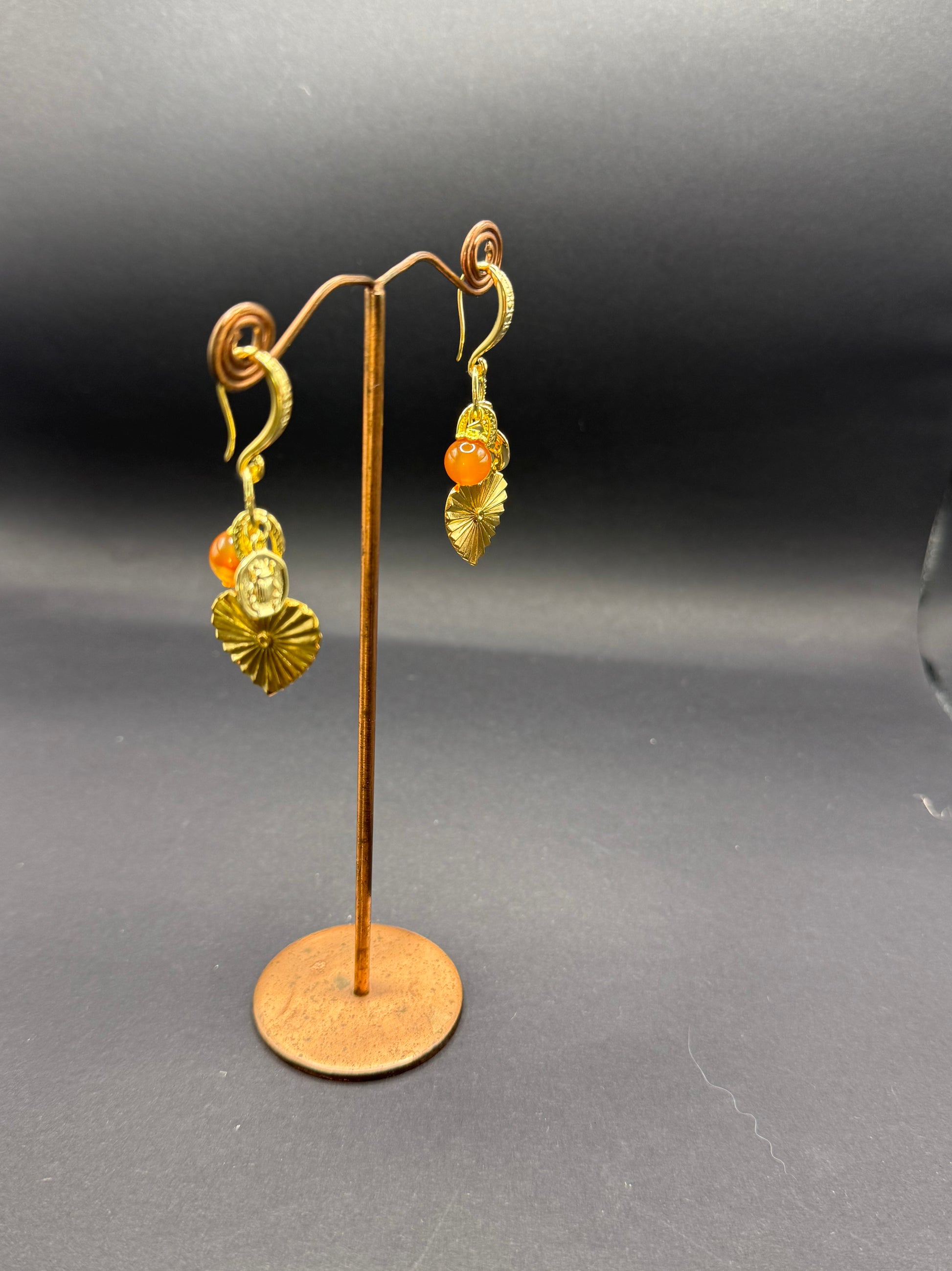 Carnelian & Gold Heart Charm Drop Earrings – Handmade in Bristol
