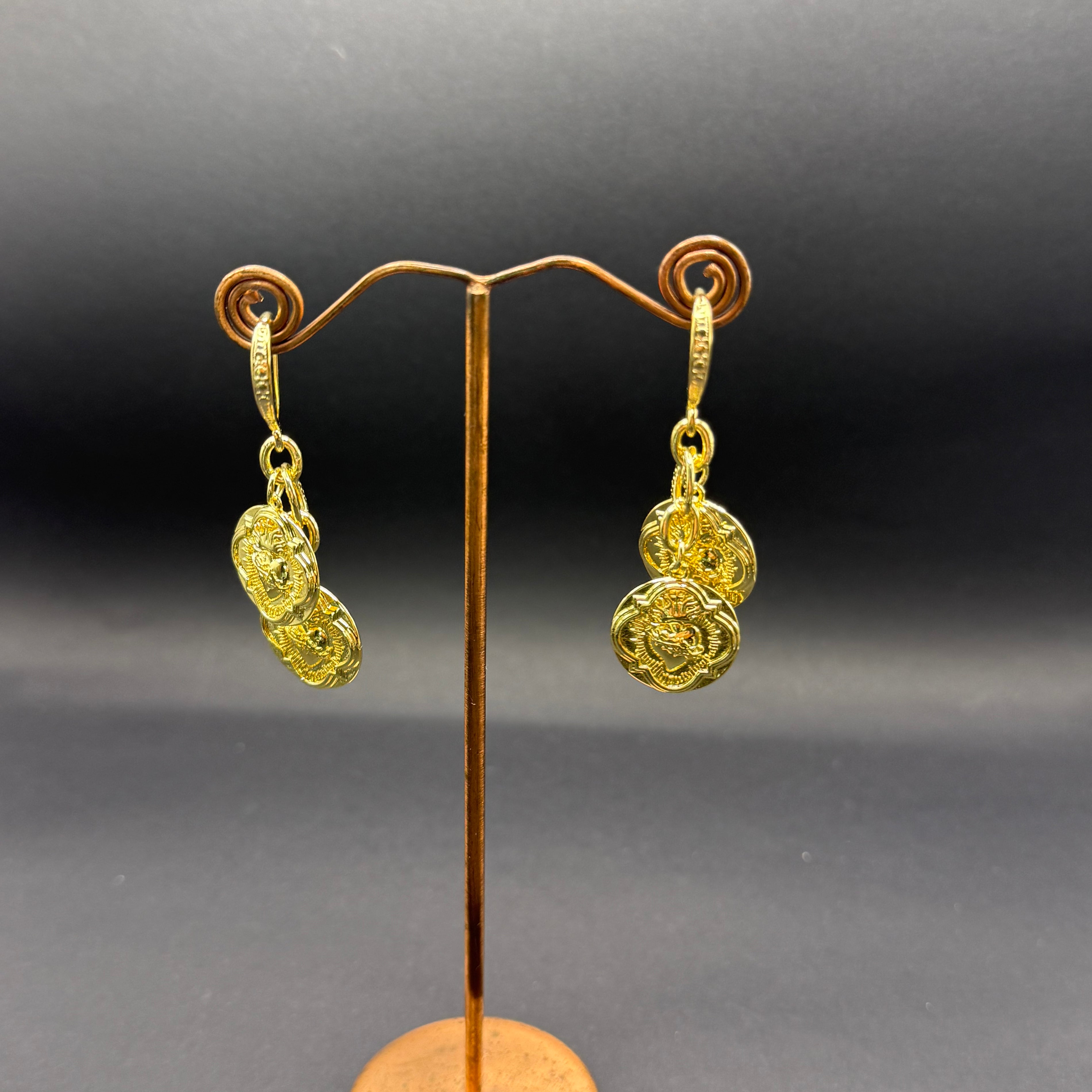 Gold Double Heart Charm Drop Earrings – Handmade in Bristol
