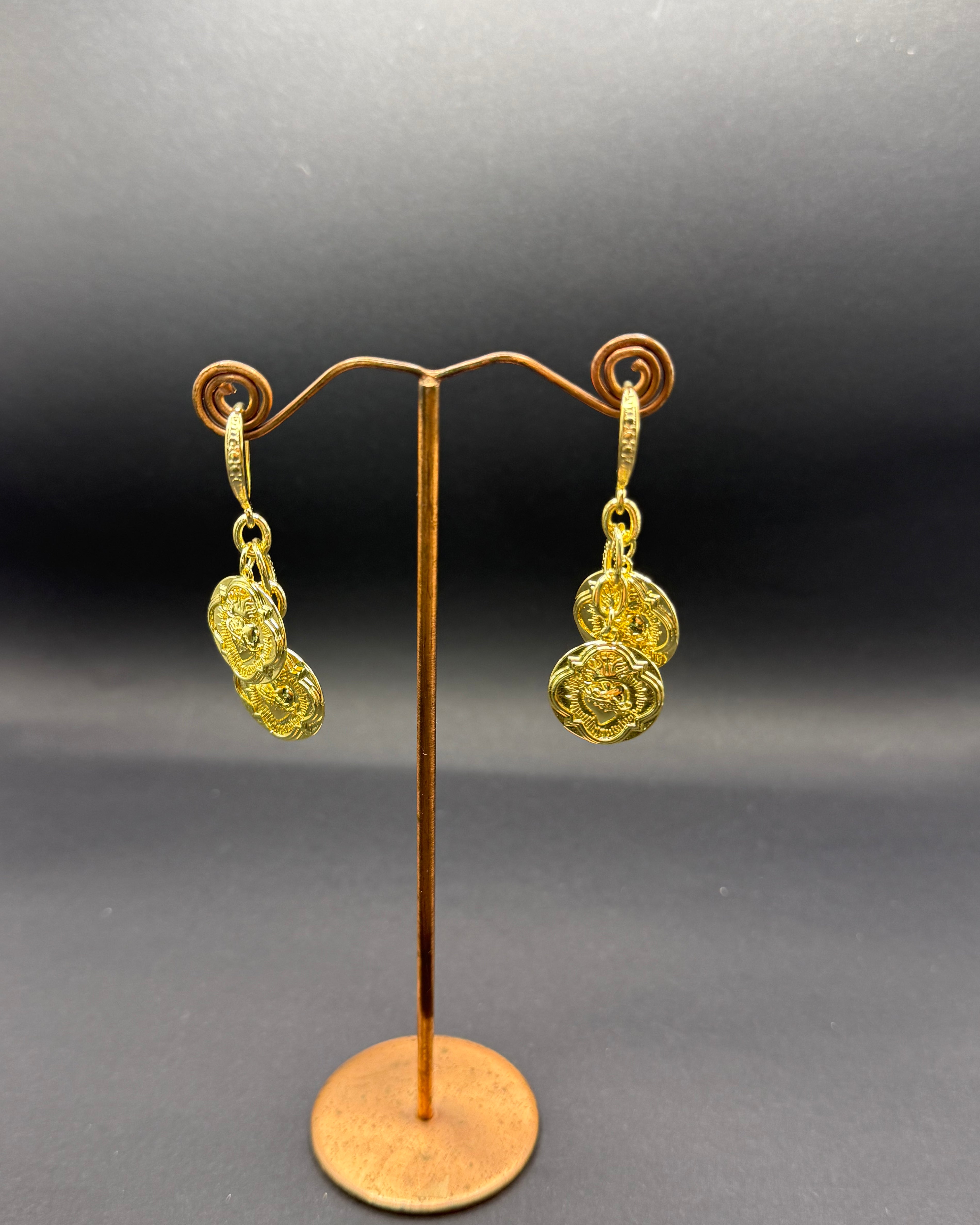 Gold Double Heart Charm Drop Earrings – Handmade in Bristol