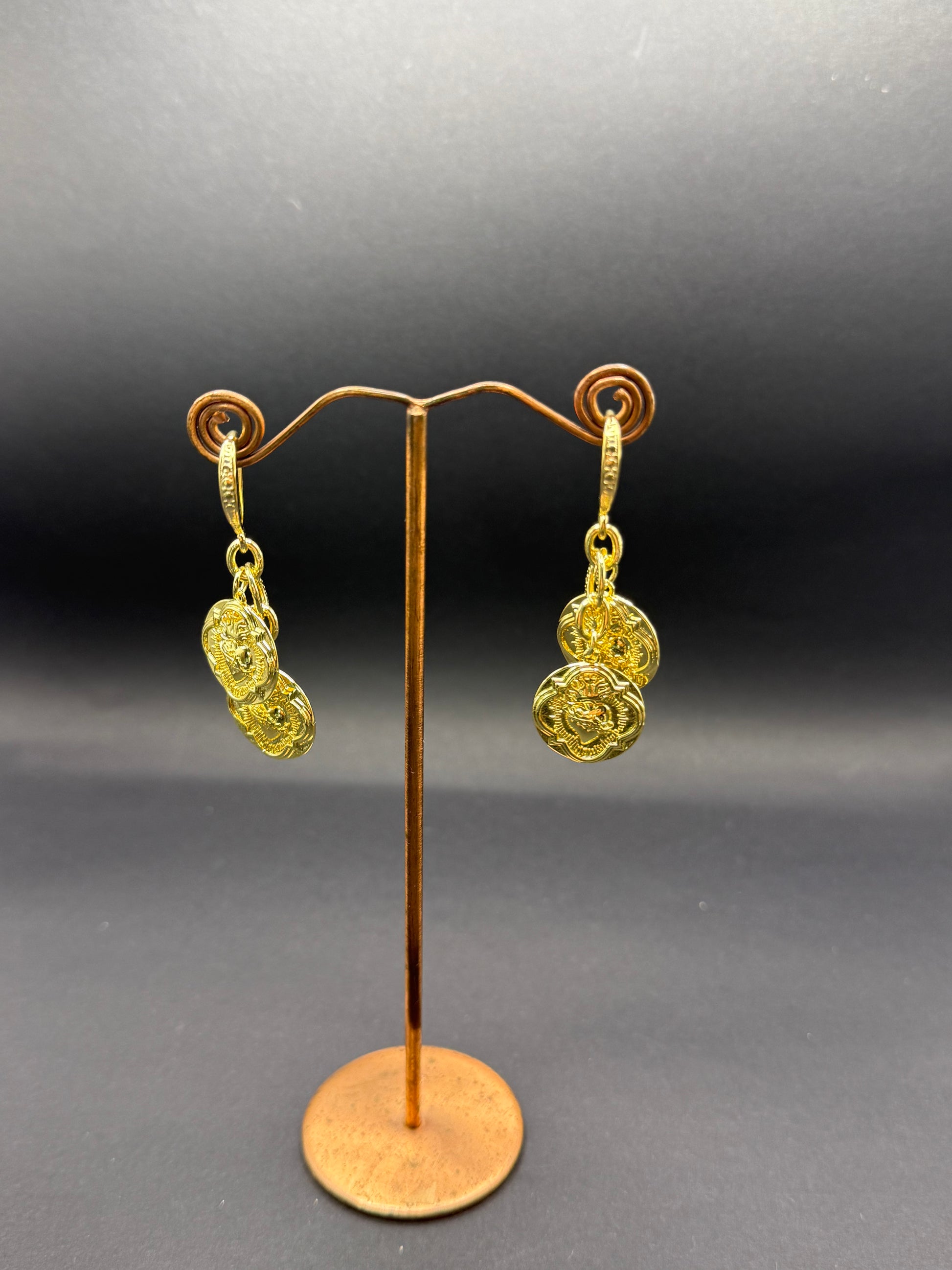 Gold Double Heart Charm Drop Earrings – Handmade in Bristol