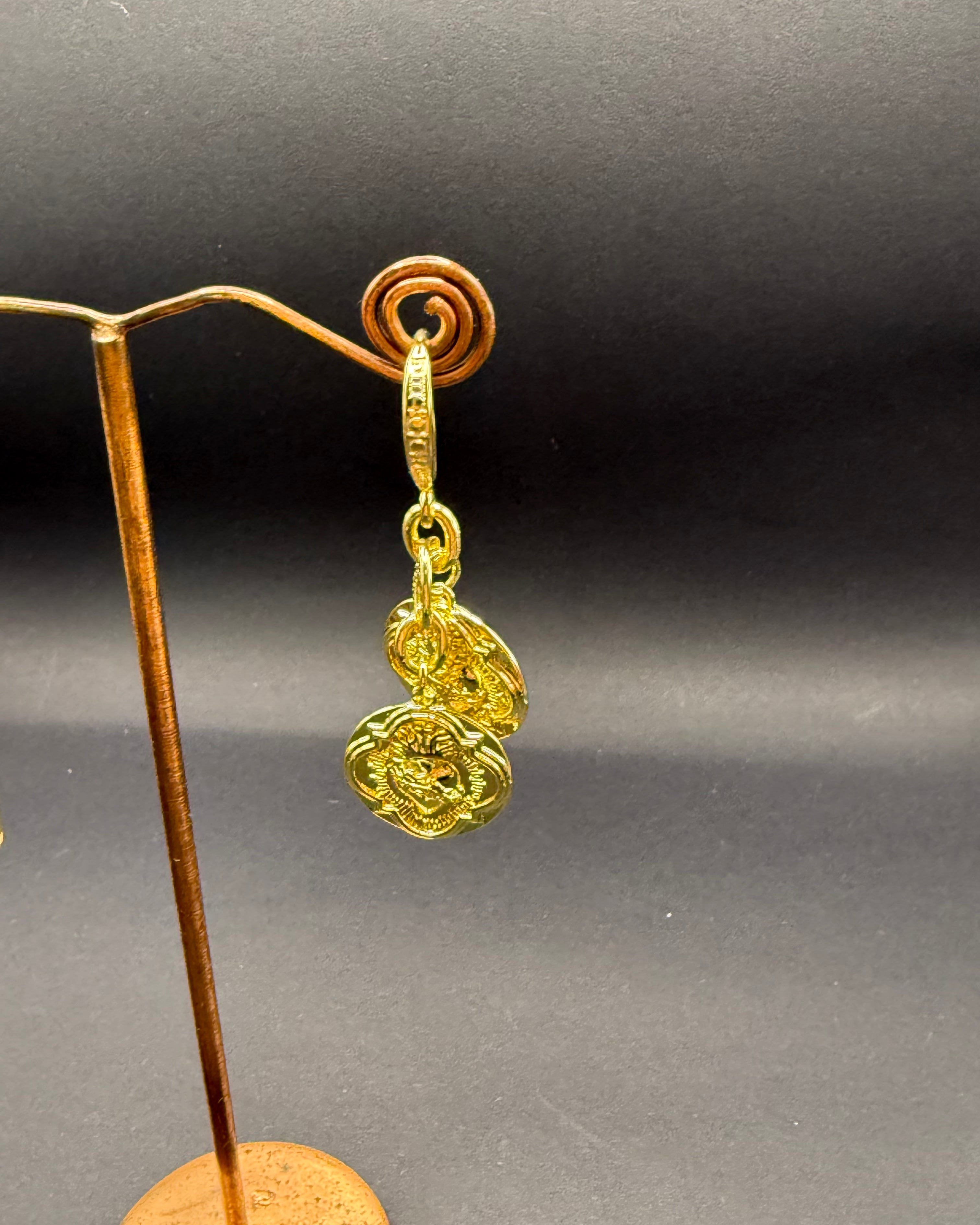 Gold Double Heart Charm Drop Earrings – Handmade in Bristol