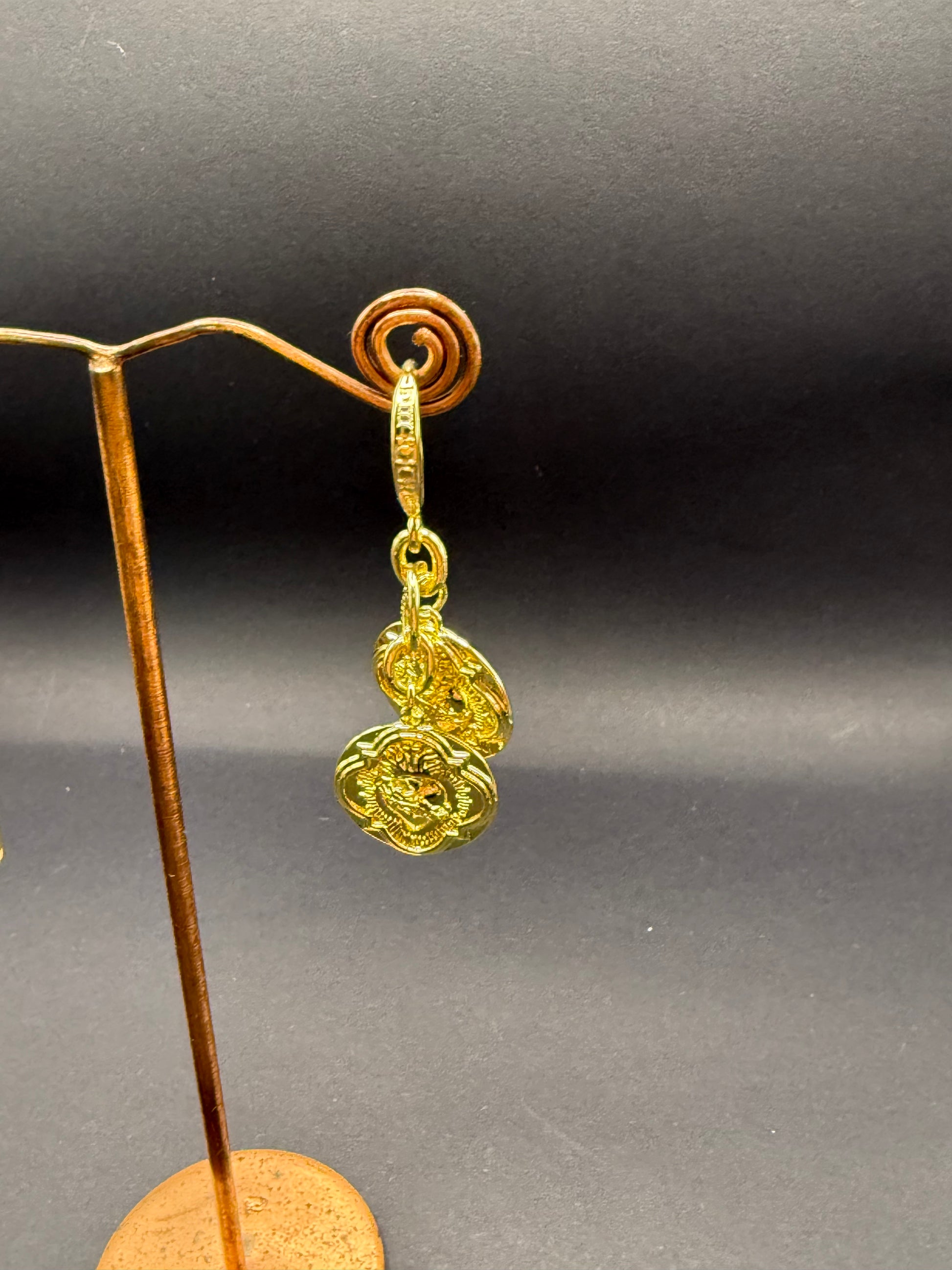 Gold Double Heart Charm Drop Earrings – Handmade in Bristol