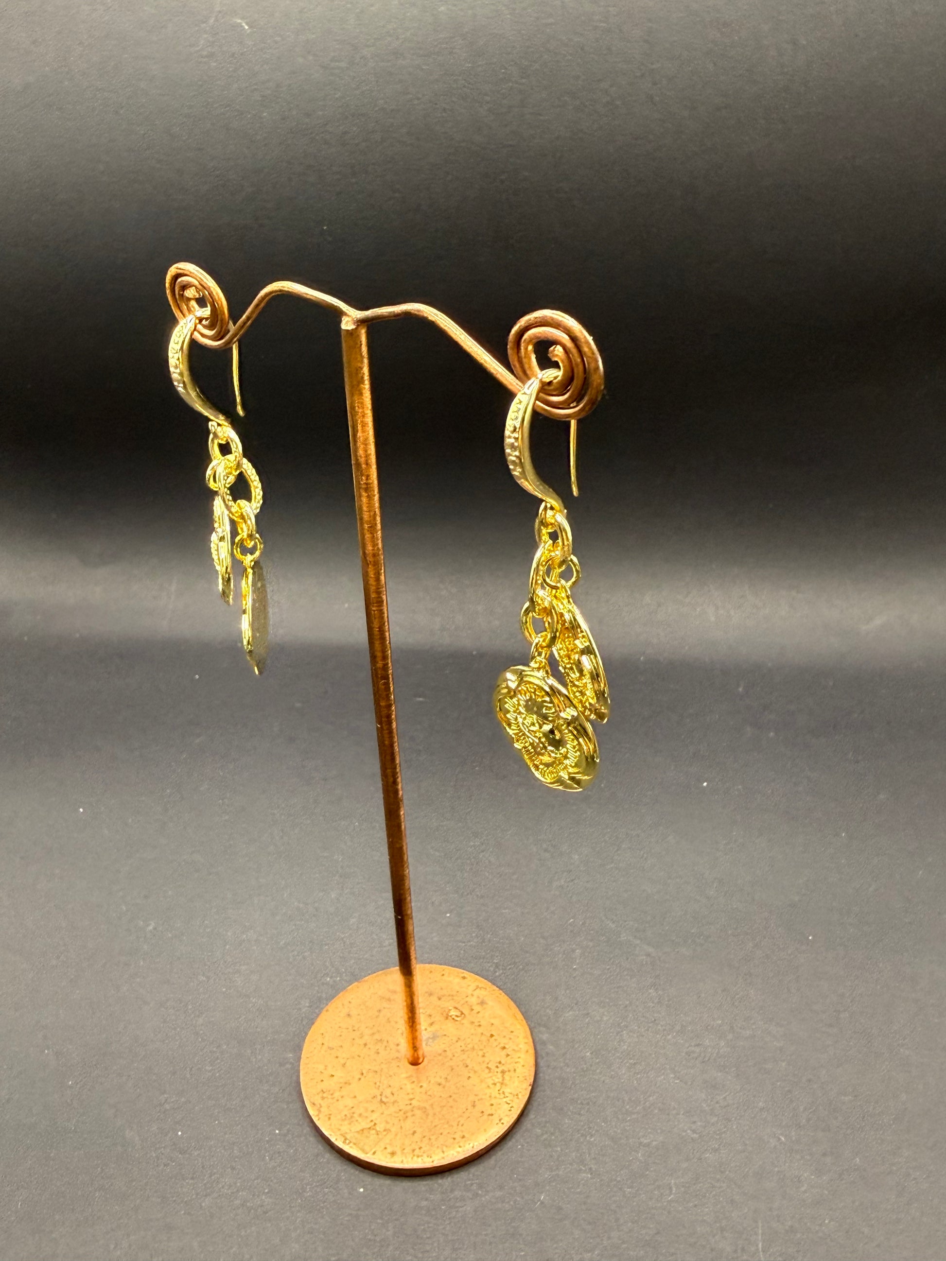 Gold Double Heart Charm Drop Earrings – Handmade in Bristol