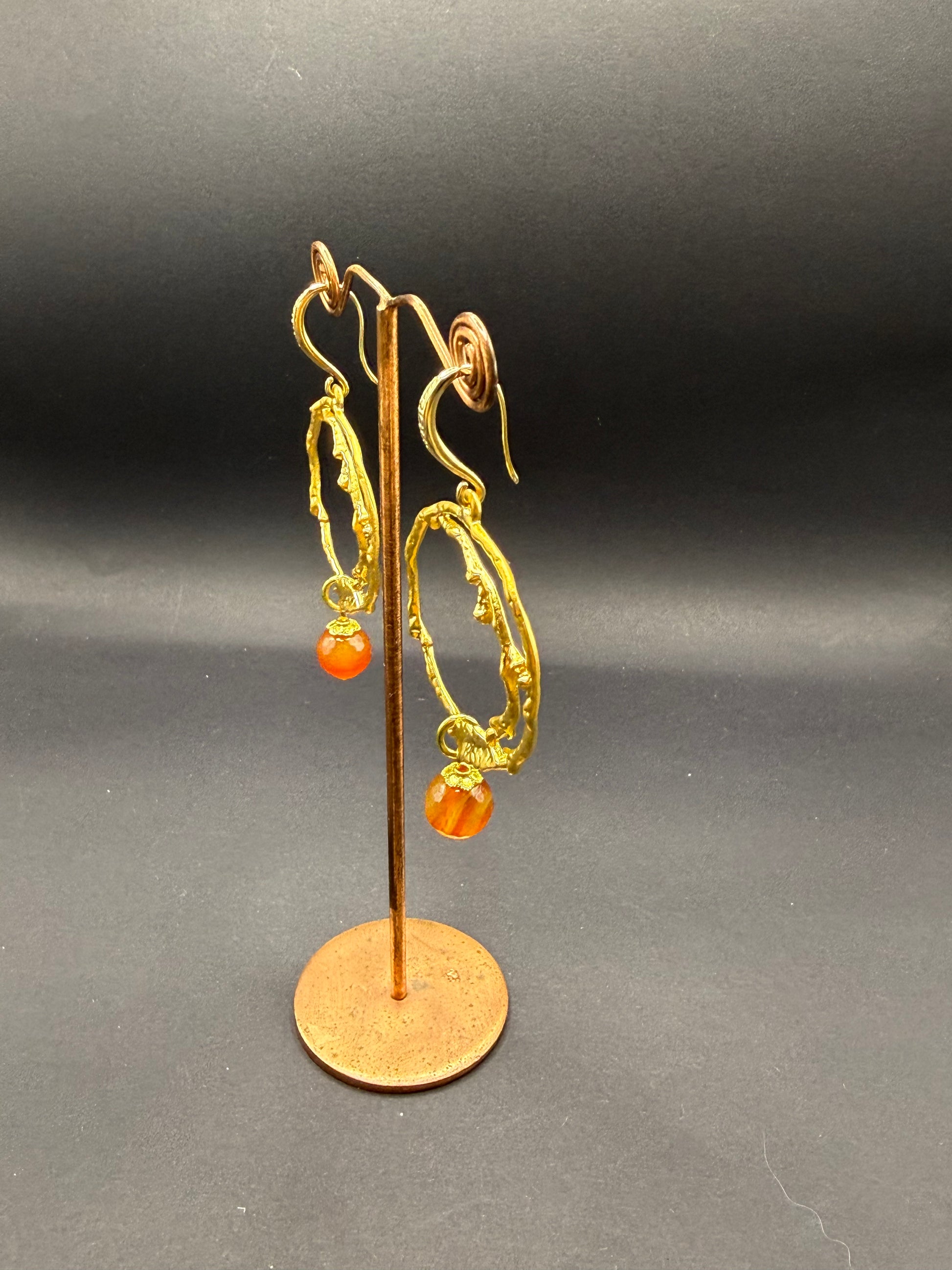 Irregular Gold Hoop & Carnelian Drop Earrings – Handmade in Bristol