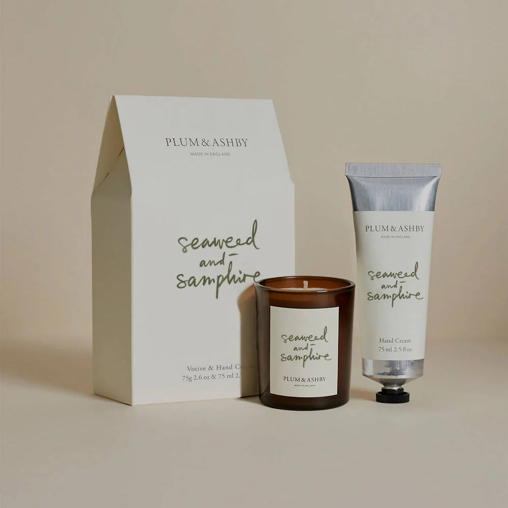 Seaweed & Samphire Votive Candle & Hand Cream Gift Set