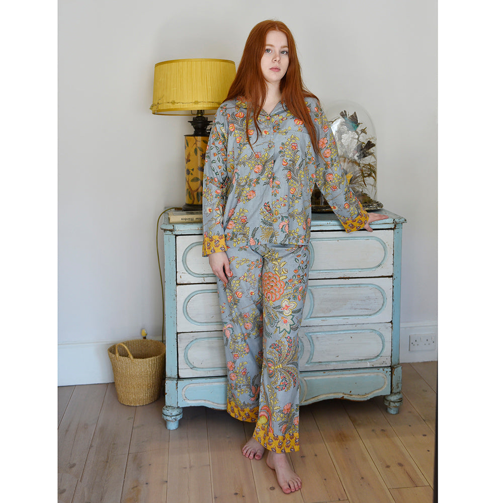 Grey, Coral & Mustard Print Pyjamas Medium Large