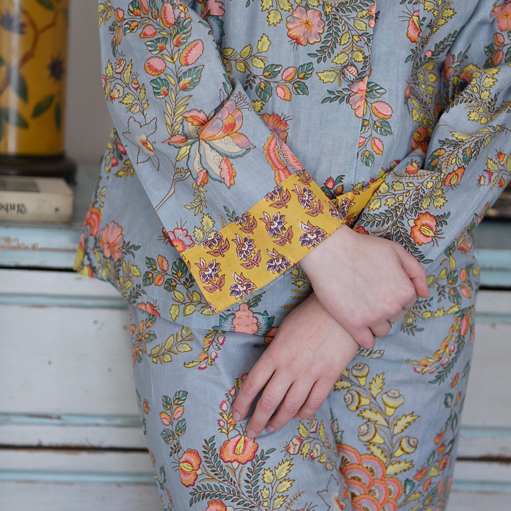 Grey, Coral & Mustard Print Pyjamas Medium Large