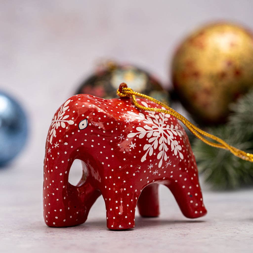 Red Elephant Snowflake Hanging Christmas Ornament