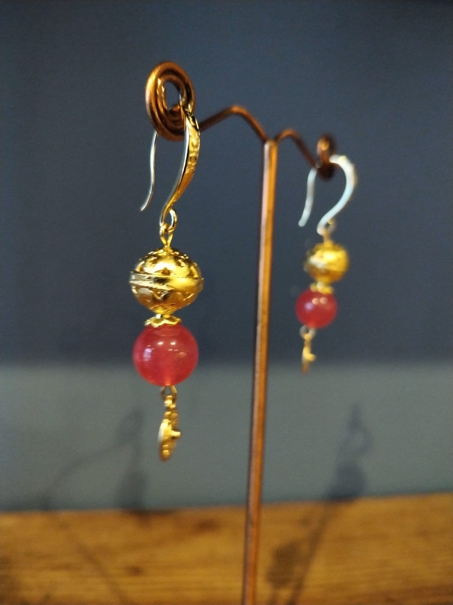 Elegant Cherry Quartz & Gold  Drop Earrings