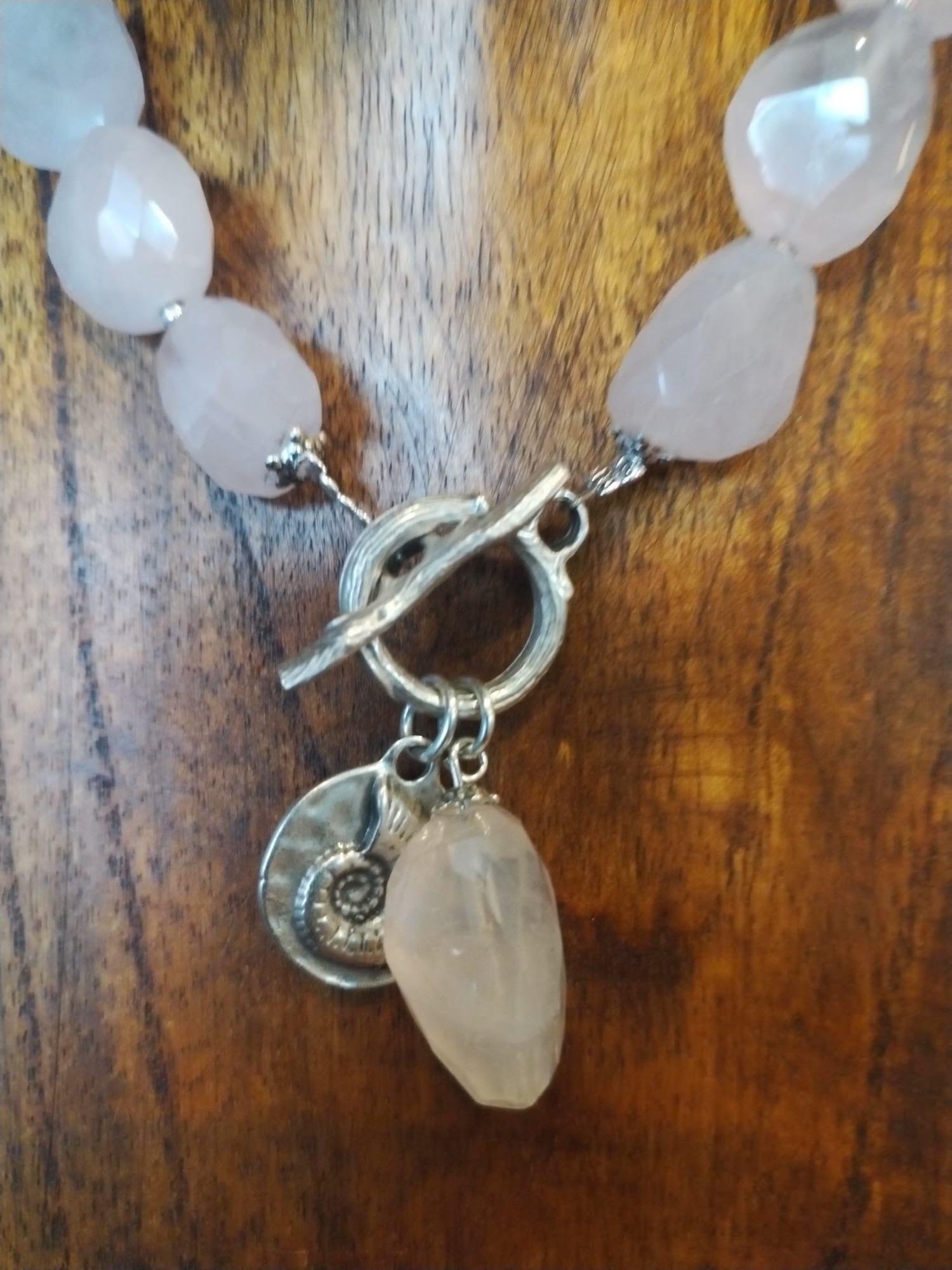 Rose Quartz Chunky Bead and Silver Statement Necklace 42cm