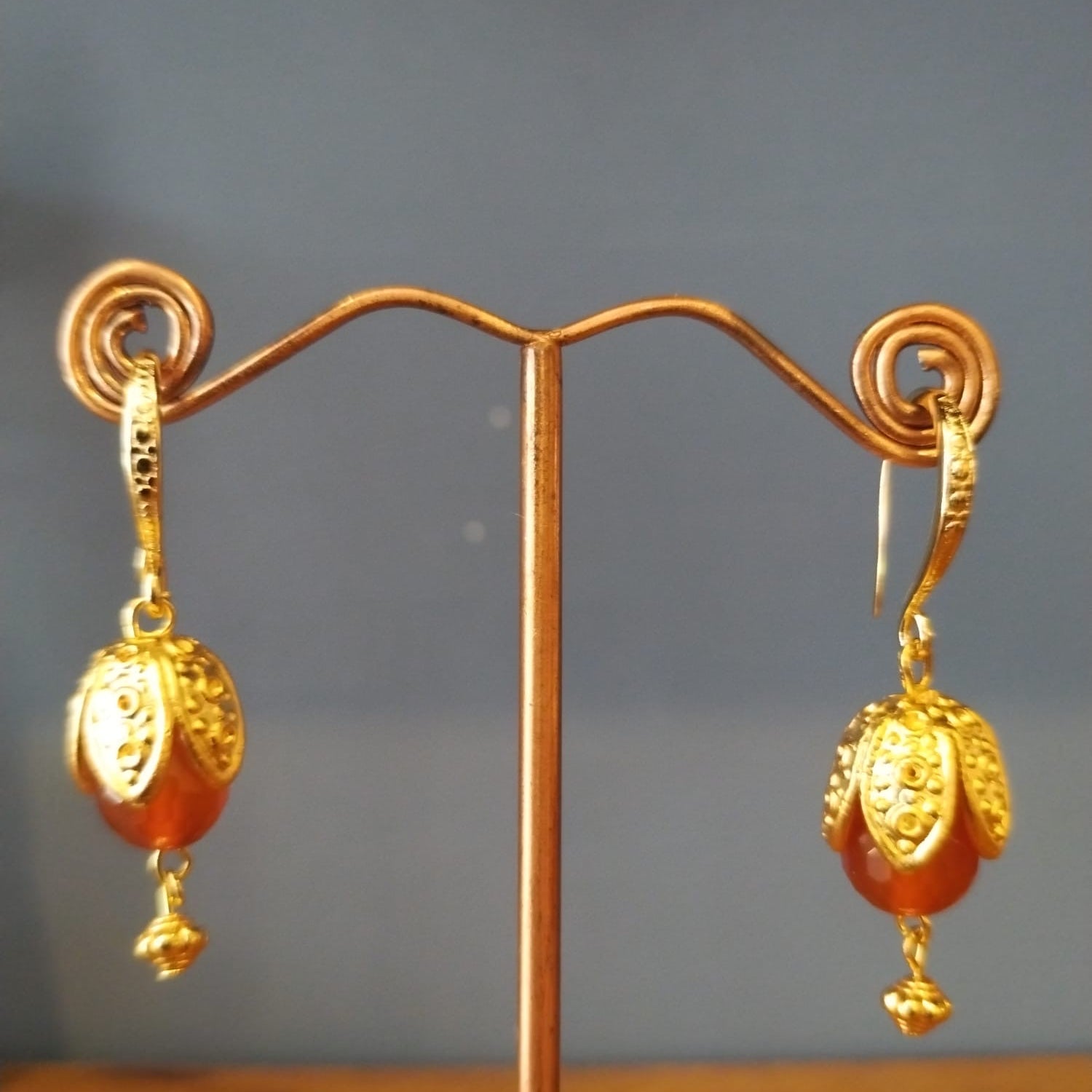 Carnelian Earrings with Flower Bud Accent