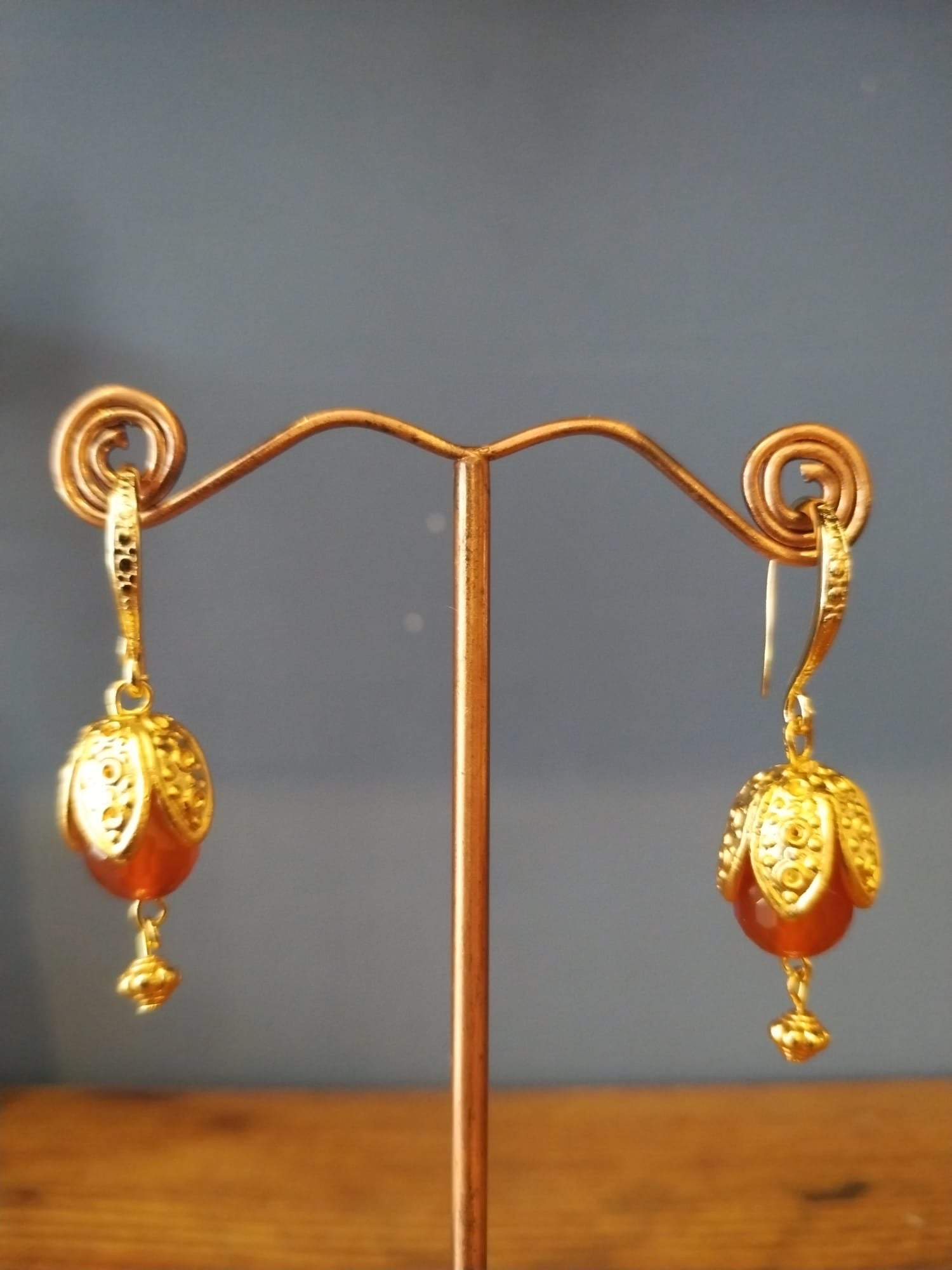 Carnelian Earrings with Flower Bud Accent