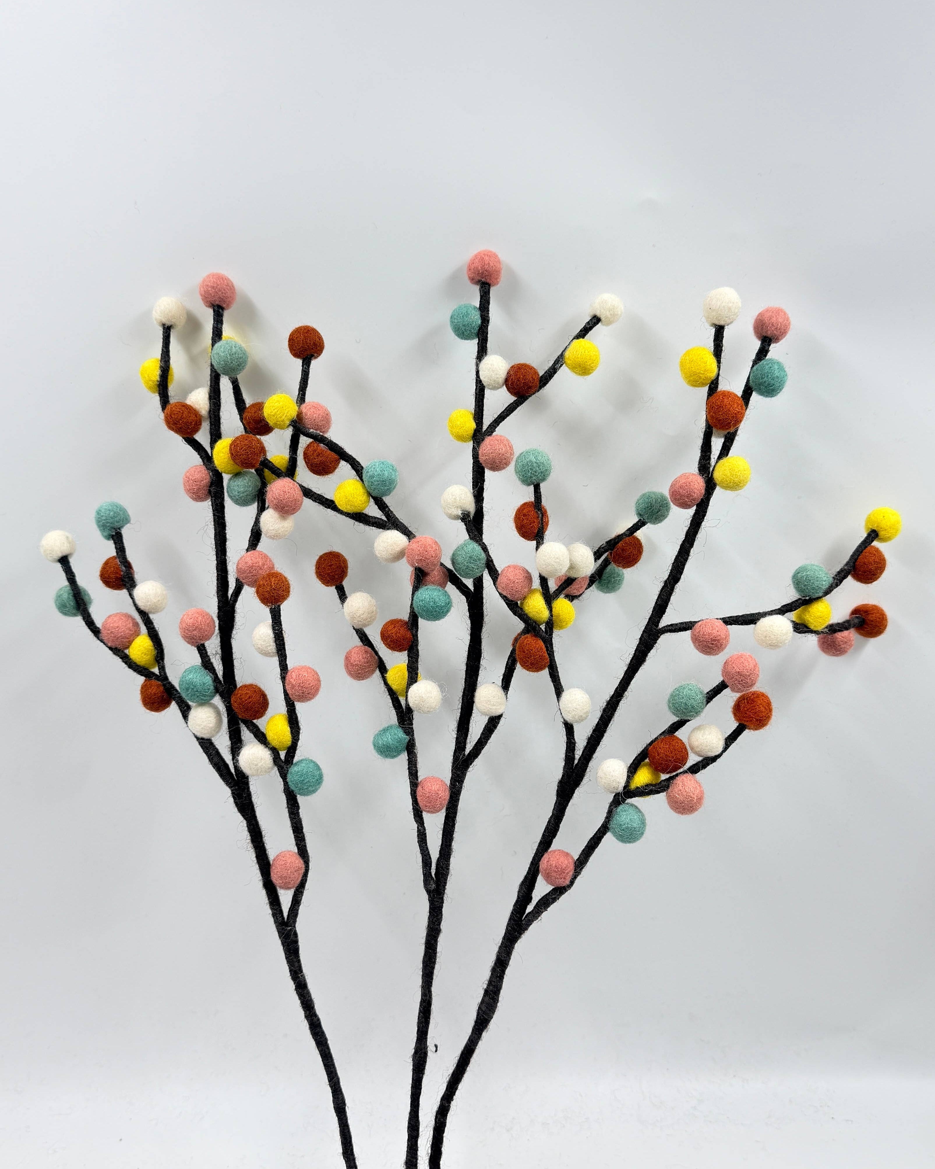 Handmade Felt Pom Pom Flower Branch – Multicolour Ethical Felt Decoration