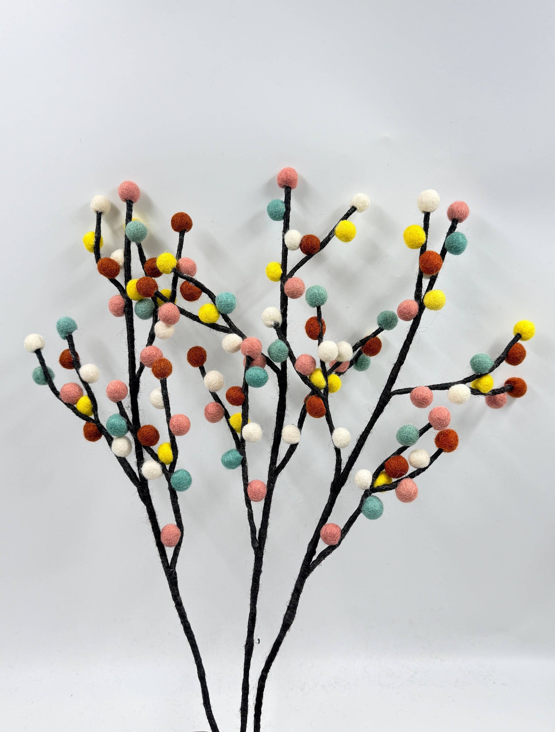 Handmade Felt Pom Pom Flower Branch – Multicolour Ethical Felt Decoration