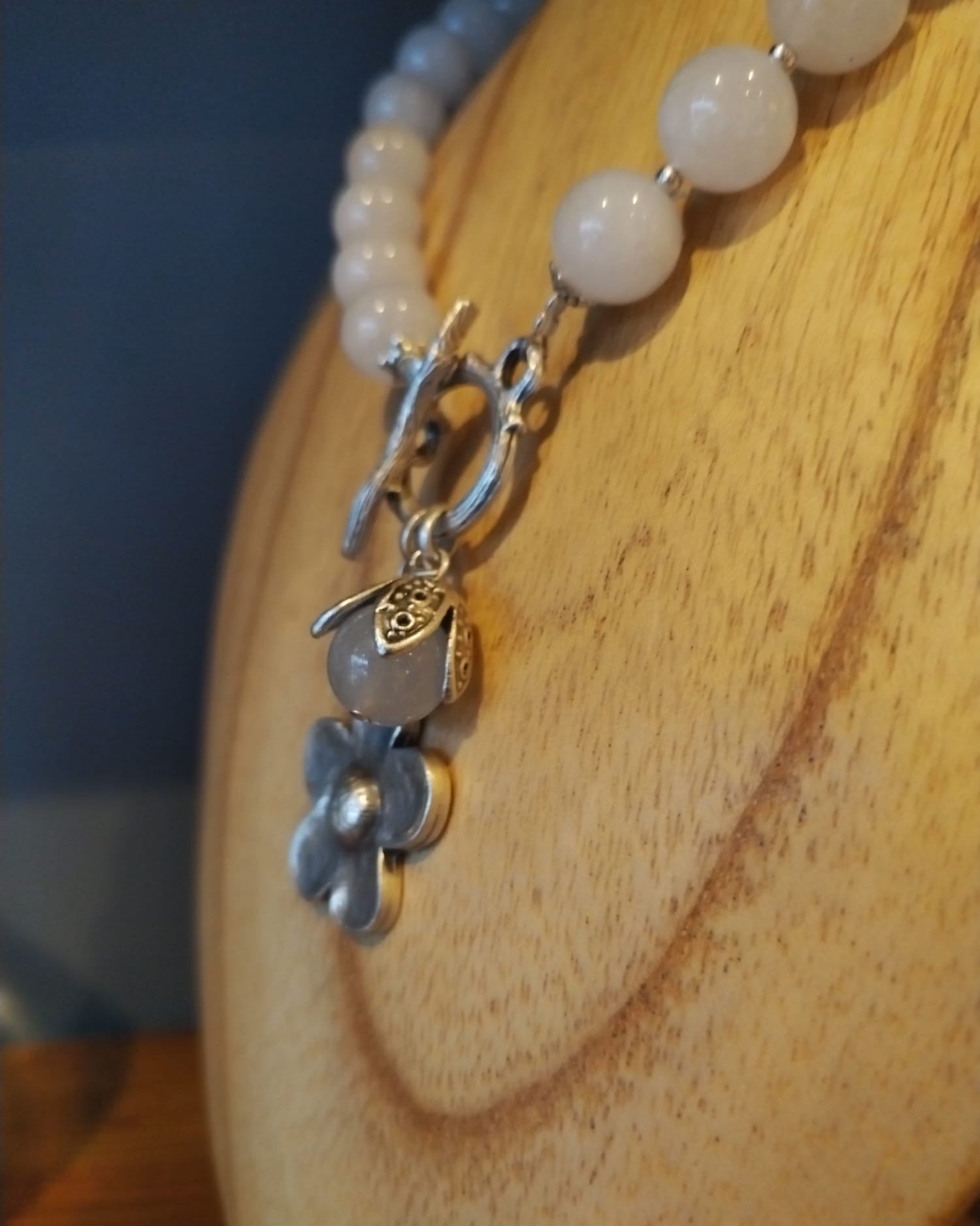 White Agate Necklace with Silver Flower Charm