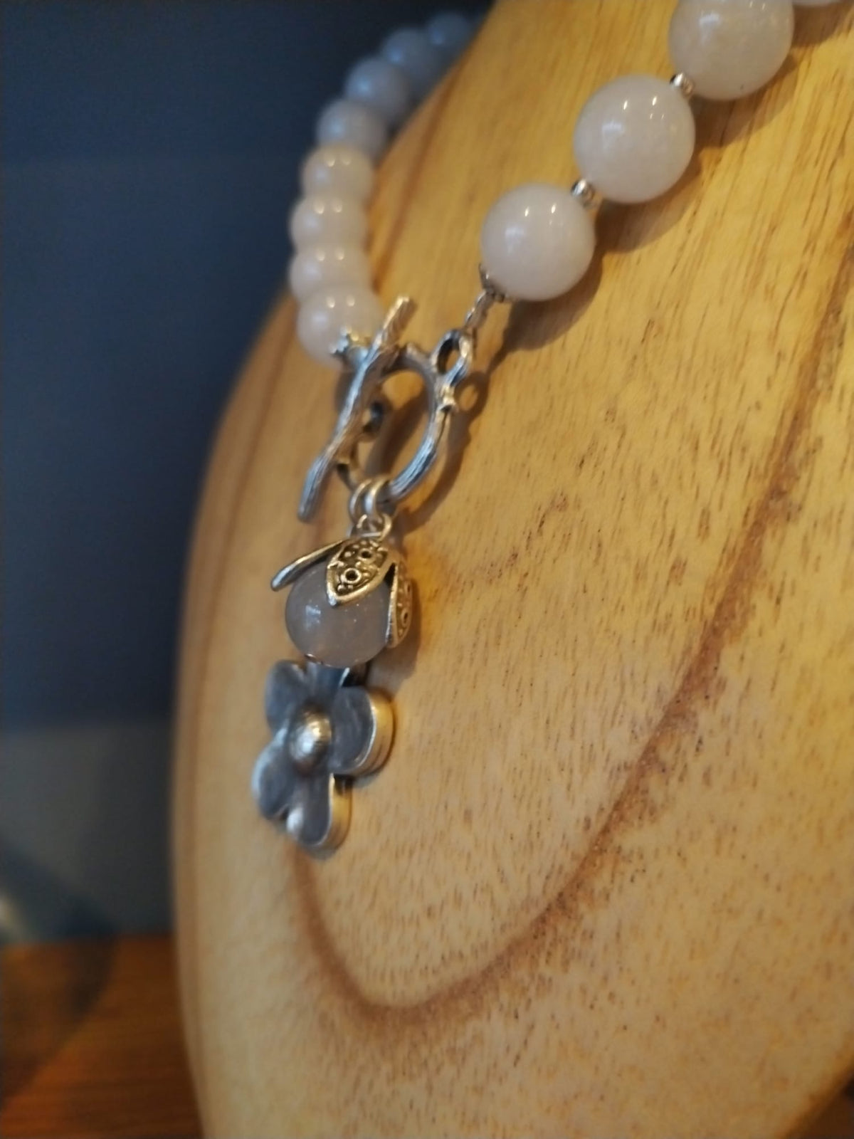 White Agate Necklace with Silver Flower Charm