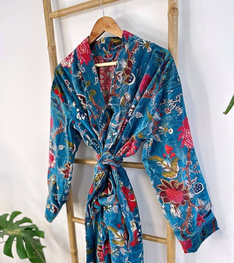Luxury Velvet Robe - Rich Teal Passion Lover Exotic Garden Romance