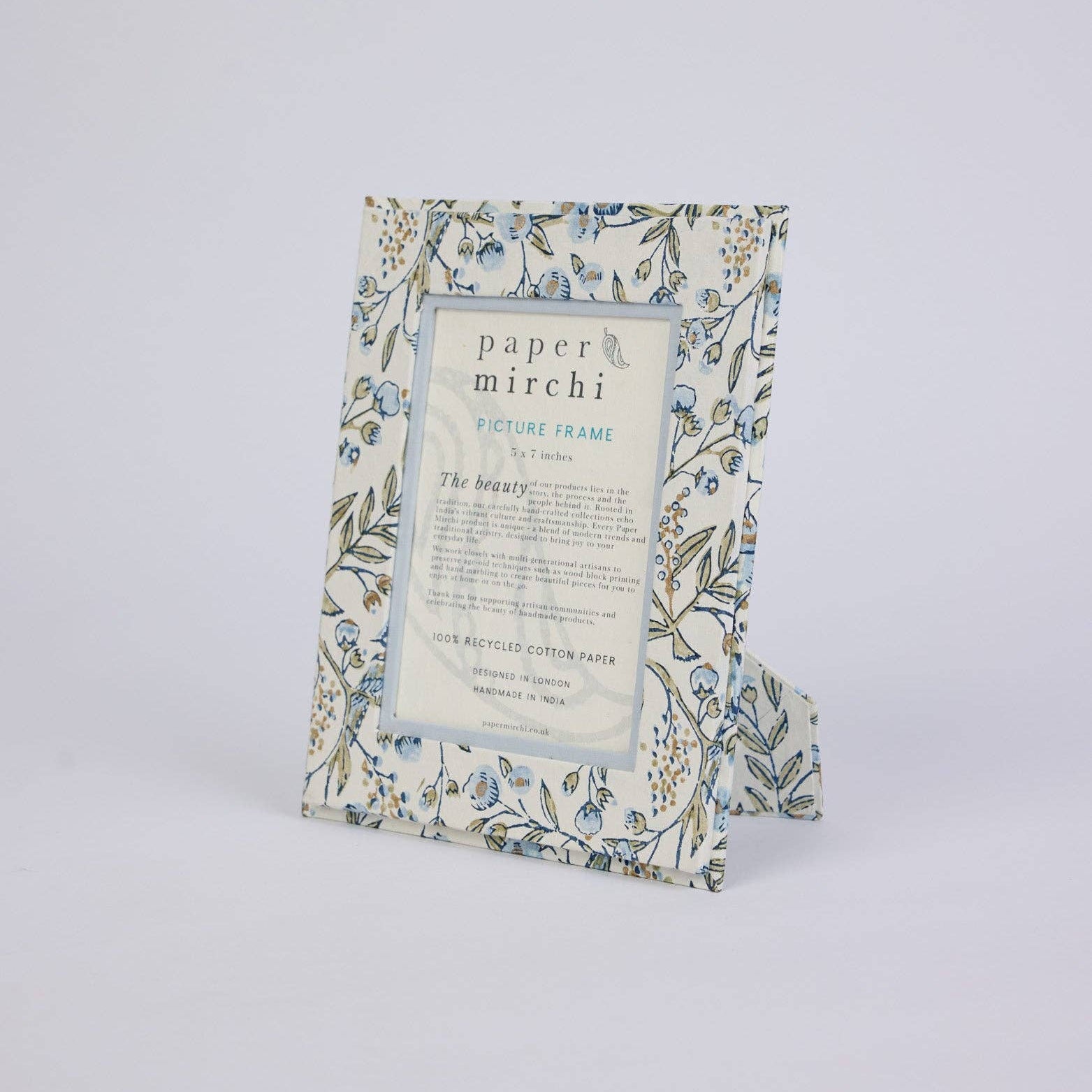 Songbird Blue Stone Hand Block Printed Picture Frame 5 × 7