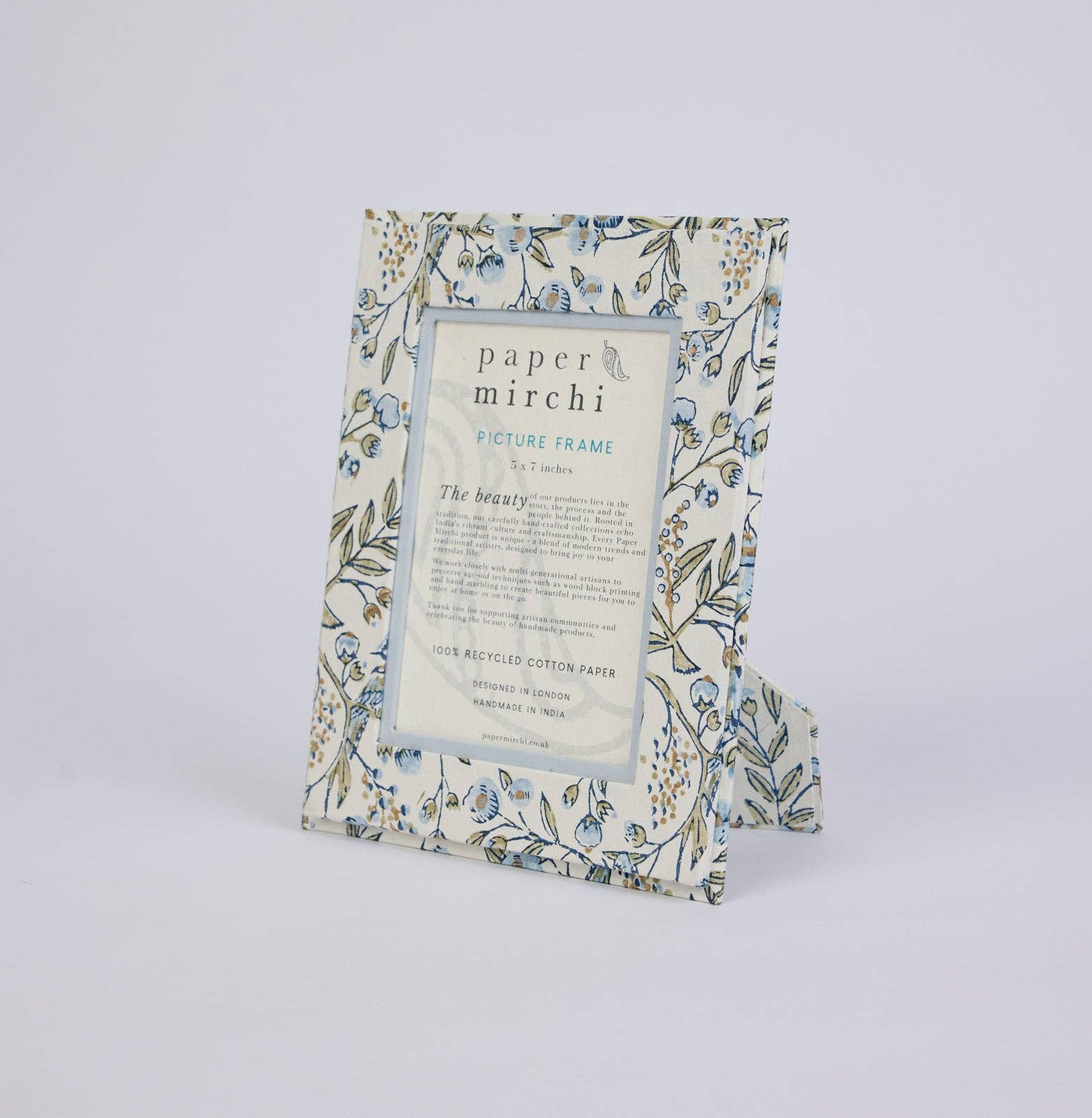 Songbird Blue Stone Hand Block Printed Picture Frame 5 × 7