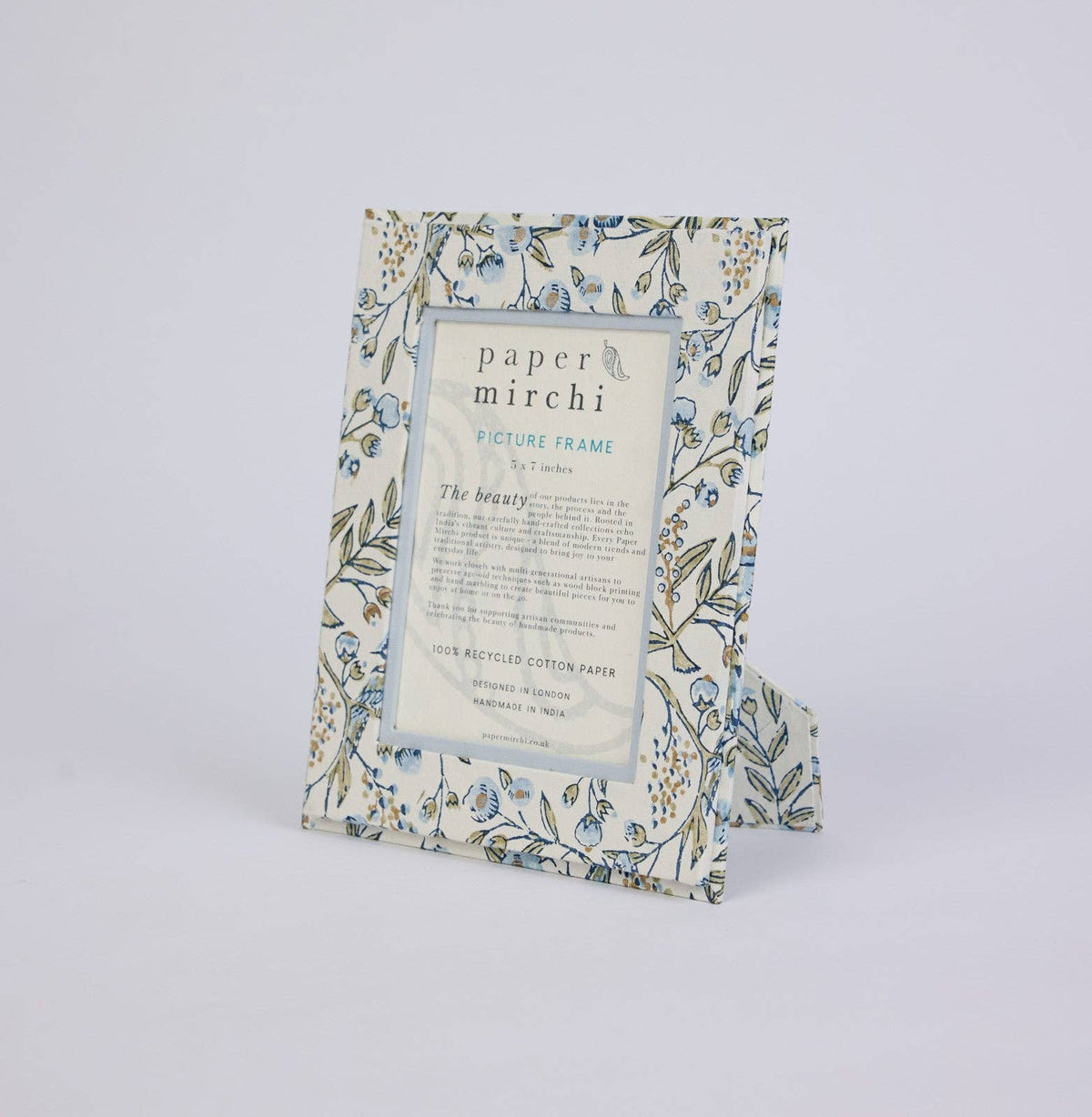 Songbird Blue Stone Hand Block Printed Picture Frame 5 × 7