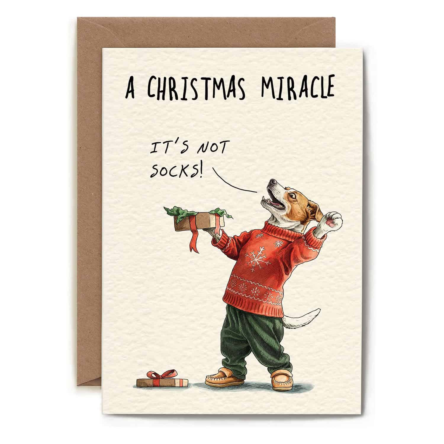 Christmas Miracle Socks Funny Dog Christmas Card